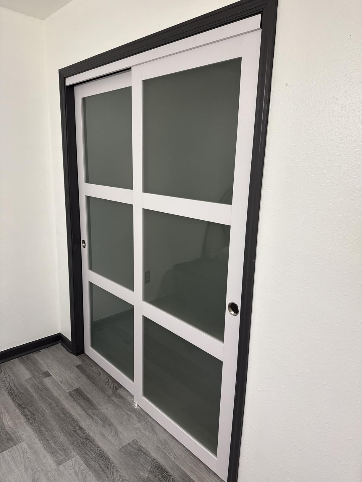 EaseLife 48x80 in (Double 25in) Sliding Closet Door for Bedroom, 3-Lite Frosted Glass Sliding Door with Hardware Track Kit & Floor Guide, Preassembled Door Panel, MDF White Pocket Doors customer photo 1