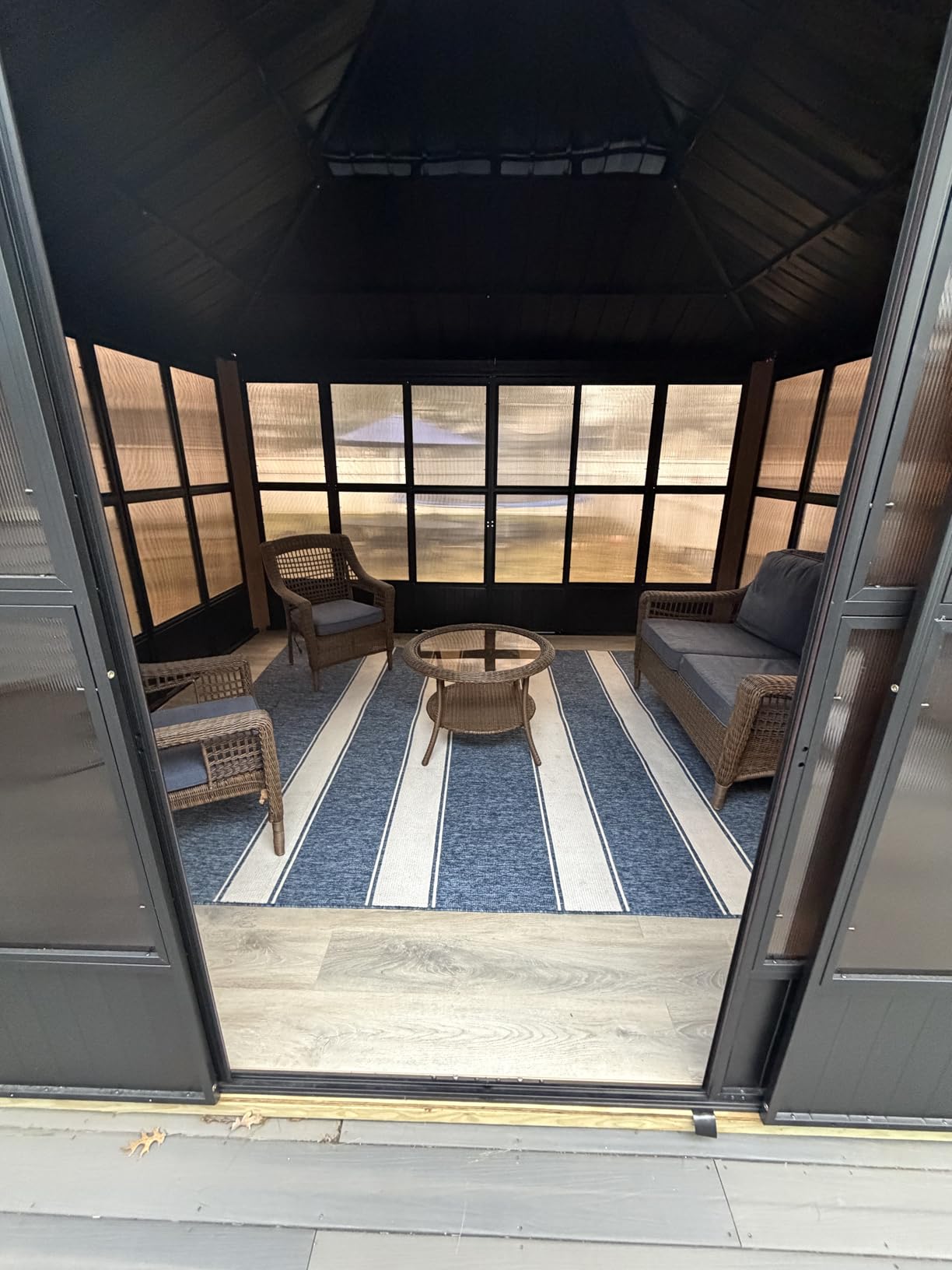 PURPLE LEAF Outdoor Sunroom 12' x 14' Solarium with Light, Sliding Doors, Luxury Wood-Grain Aluminum No Maintenance, Galvanized Steel Stays Cool, Panel Storage Rack Keeps Tidy, Room for Sofas & Spas customer photo 2