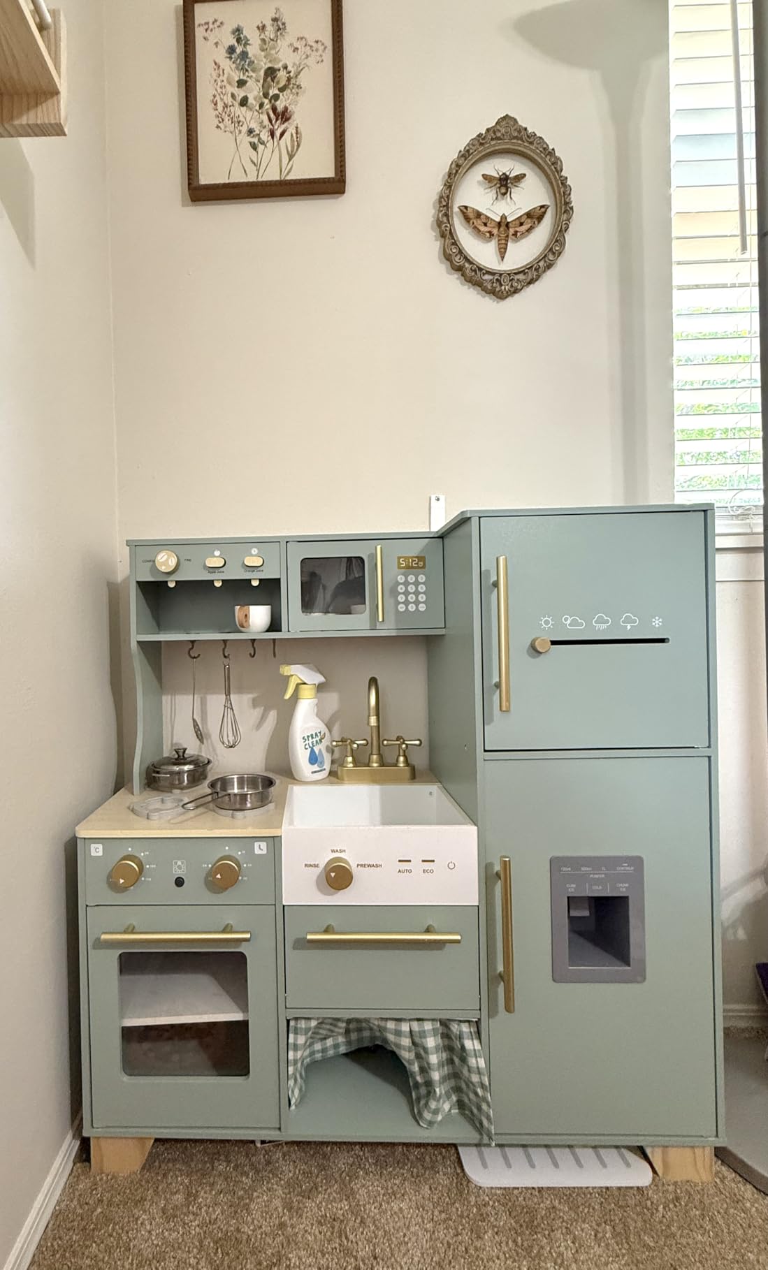 ROBUD Play Kitchen Set, Wooden Play Kitchen | with Ice Maker, Fridge, Coffee Machine, Oven, Dishwasher, Microwave, Kitchen Accessories, Toy Kitchen Gift for Boys Girls, 3+ customer photo 2