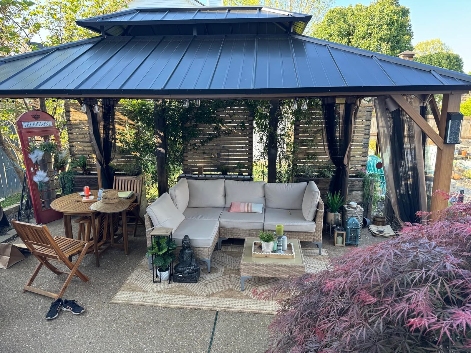 Modern Shade Grill Gazebo 6x8 with USB Charging Power Strip, Wood Grain | Aluminum BBQ Gazebos with Shelves & Hooks, Grill Canopy with Galvanized Steel Double Roof, Extra-Wide Column Design for Patio customer photo 1
