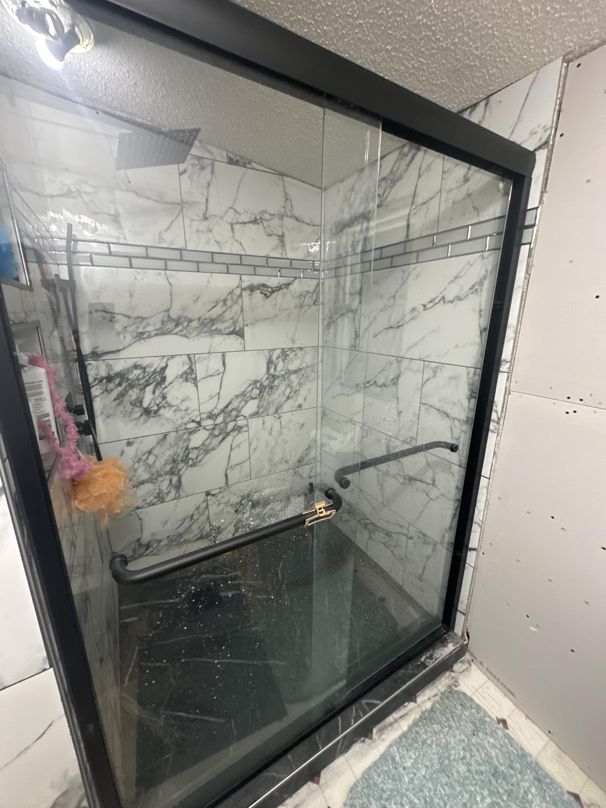 GETPRO Shower Door Double Sliding 57-60 in. W x 72 in. H Semi-Frameless Bypass Bathroom Glass Shower Sliding Doors, 1/4 inch Clear Tempered Glass Door for Walk-in Shower Matte Black customer photo 2