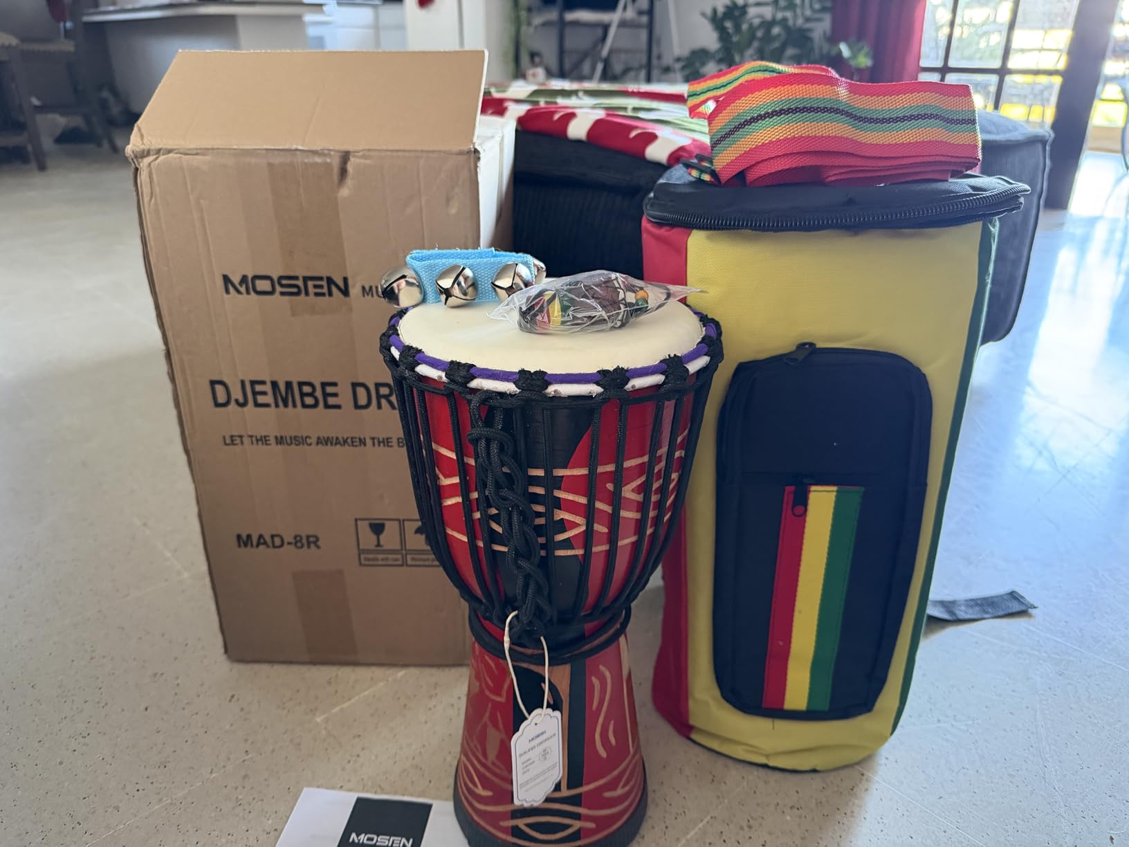 Djembe Drum, MOSEN Africa Drum Hand-Carved 8'' x 20'' Mahogany Goat skin DrumAhead for Adults Beginners (8 inch) customer photo 1