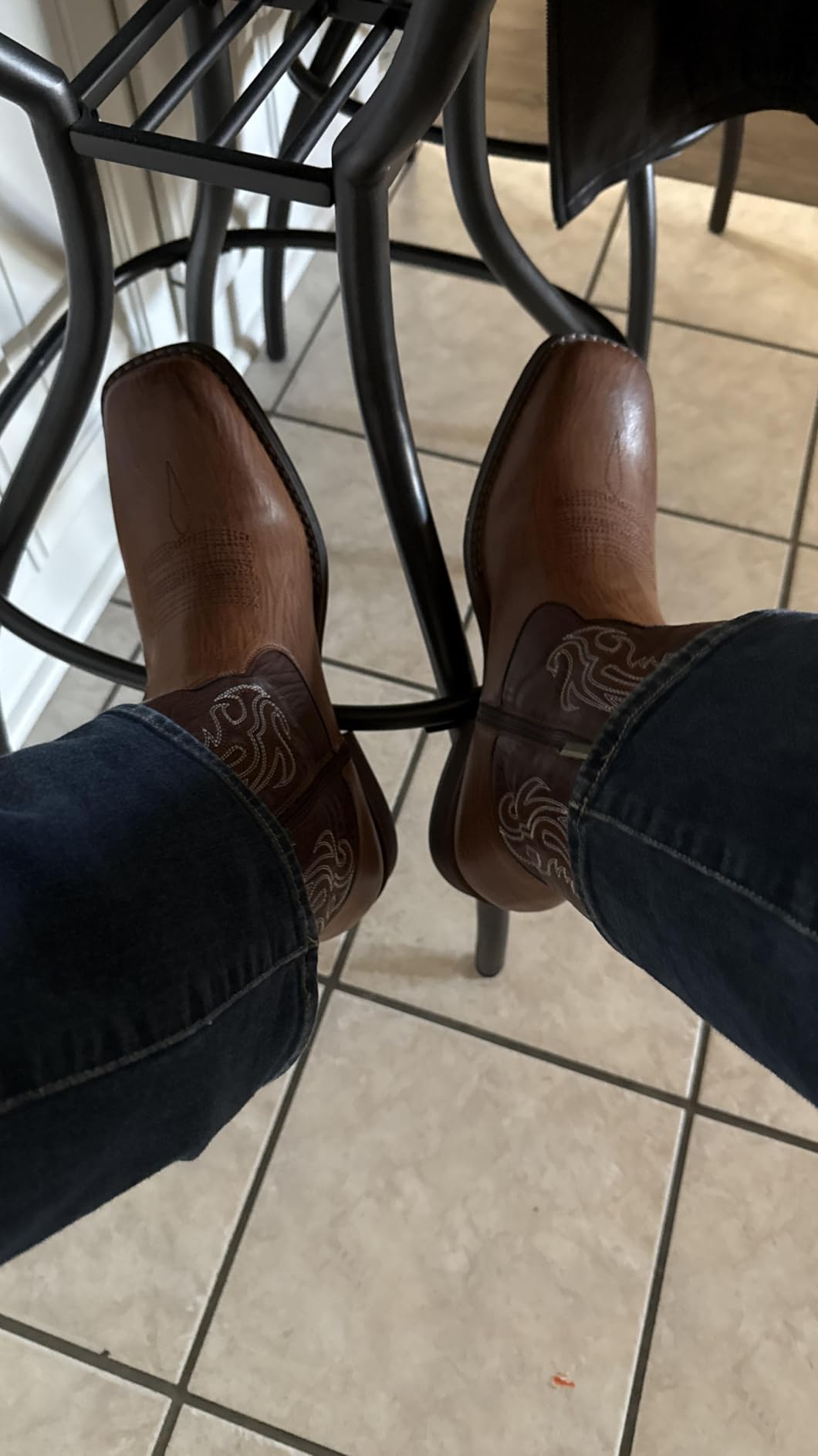 Jousen Cowboy Boots for Men Square Toe Western Side Zipper | Classic Embroidery Design Pull-On Style Removable Insole Comfortable Short Boot Everyday Casual Wear customer photo 1