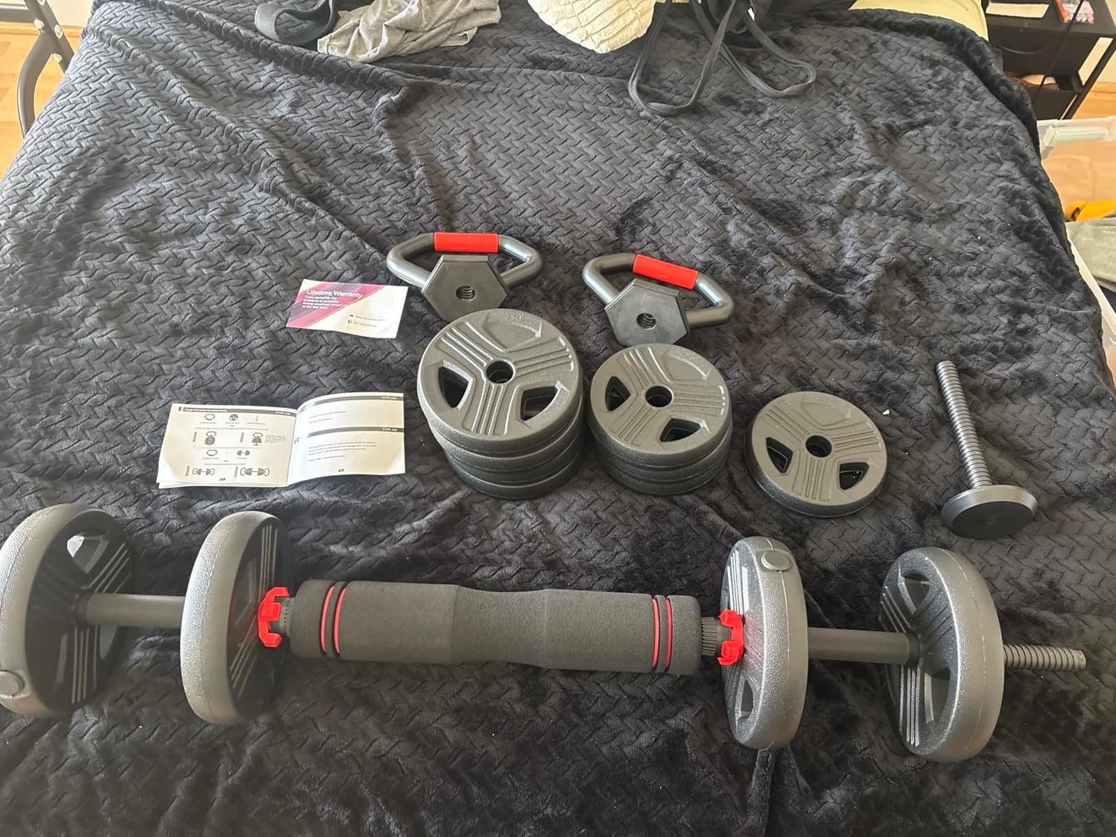 FITPLAM Adjustable Dumbbell Set, 20/35/45/55/70/90lbs Free Weights Set with Upgraded Nut, 5 in 1 Weight Set Used as Kettlebells, Barbell, Push up Stand for Home Gym customer photo 1