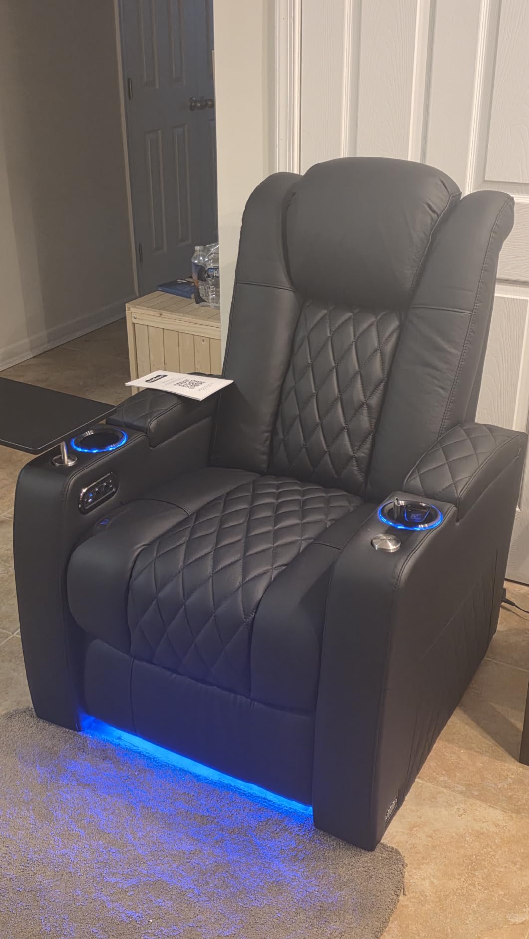 comfiroom Top-Grain Leather Home Theater Seating, Dual-Motor Power Recliner | Classic Series Black Zero Gravity Motorized Theater Chair with USB-C Charging, Adjustable Headrest, Tray Table, Row of 1 customer photo 1