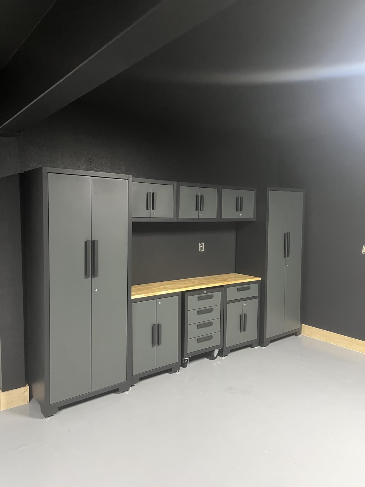 Torin Garage Storage Cabinets System, 9 Piece Workshop Cabinet Set in Black | Included Steel Drawers Rolling Chest, Locked Storage Cabinet, Perfect for Organizing Garage and Tools, 129.92