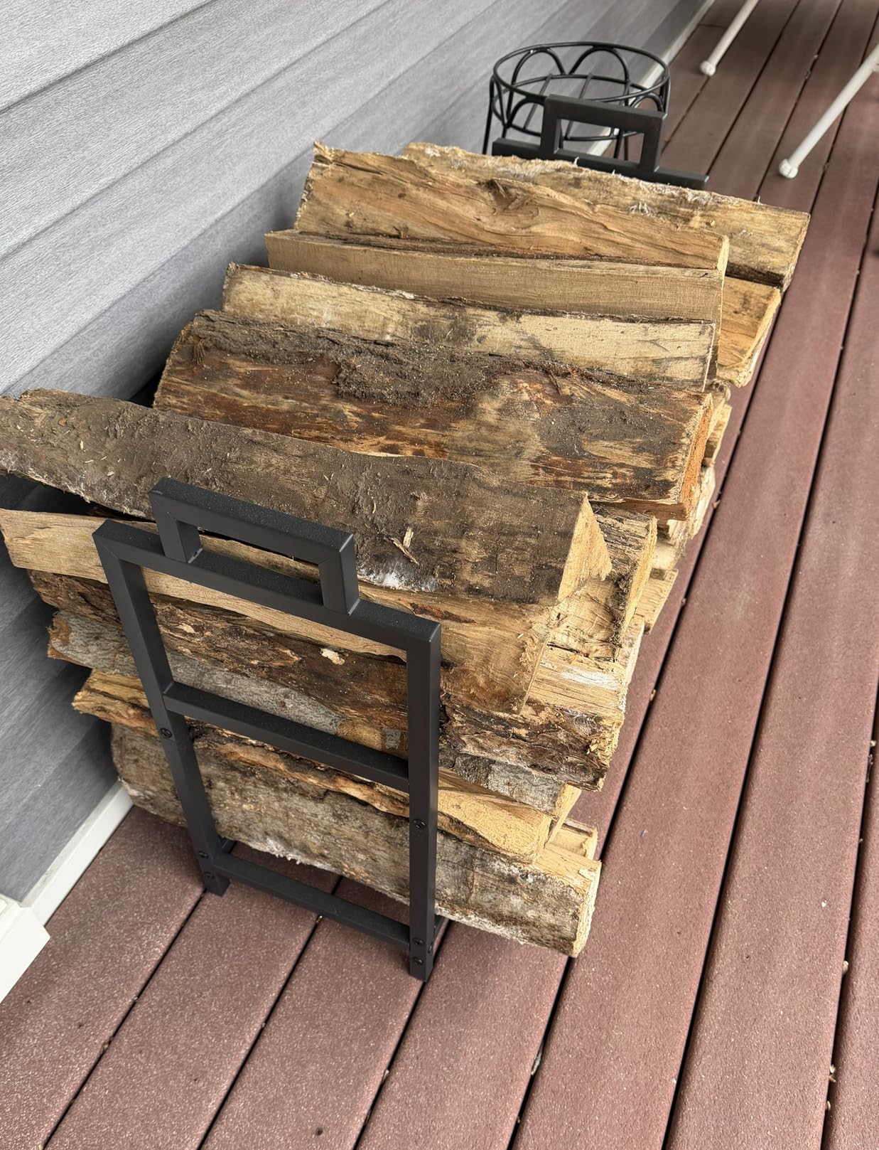30 Inch Firewood Rack Outdoor Indoor with Handle and Log Carrier Bag, Stable Metal Wood Rack Heavy Duty Log Holder for Fireplace Patio Deck, Rustproof Firewood Storage Organizer Tool, Black customer photo 1