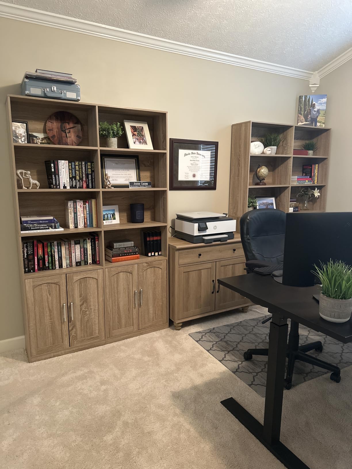 FACBOTALL Bookshelf and Bookcase with Doors, Double Wide Large Bookshelves | Industrial Open Display Shelves 6 Tier, 73'' Tall Bookshelf with Storage Cabinets for Office, Home, Living Room, Light Oak customer photo 2