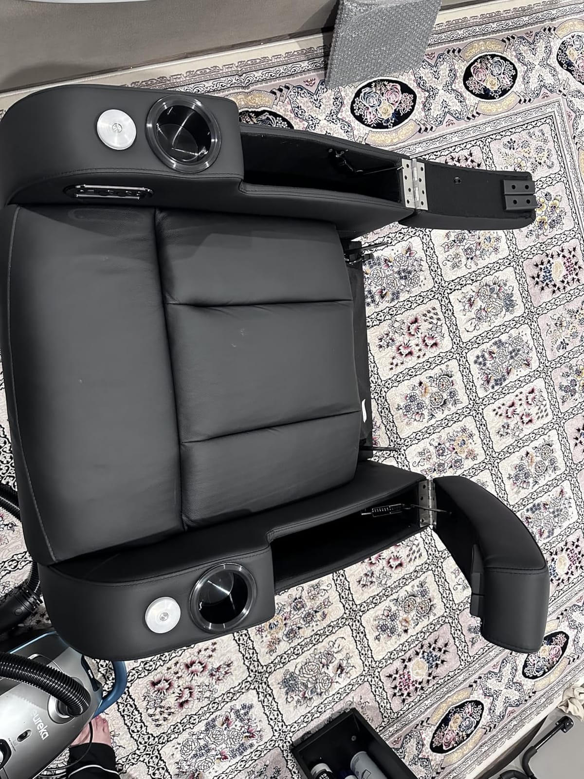 comfiroom Home Theater Seating, Top-Grain Leather Power Recliner Chair | Simple Style Black Dual Power Electric Headrest Movie Theater Chairs Gaming Sofa with Tray Table, Row of 1 customer photo 2