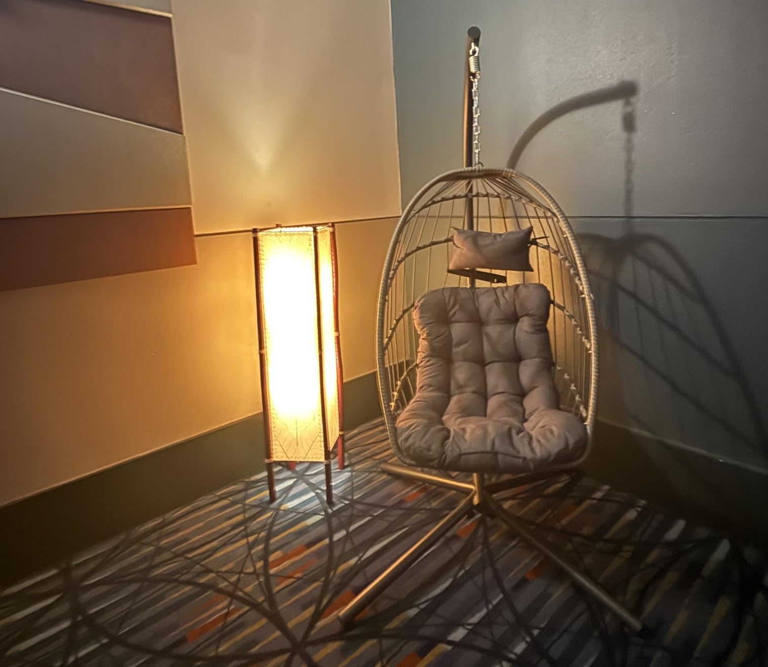 SWITTE Egg Chair Outdoor with Stand, Indoor Wicker Hanging Egg Swing, Grey | Patio Swinging Chair with Thick Cushion, Egg Shaped Swing for Bedroom Porch Balcony, Rattan Hammock Chairs 370 LBS Capacity customer photo 2