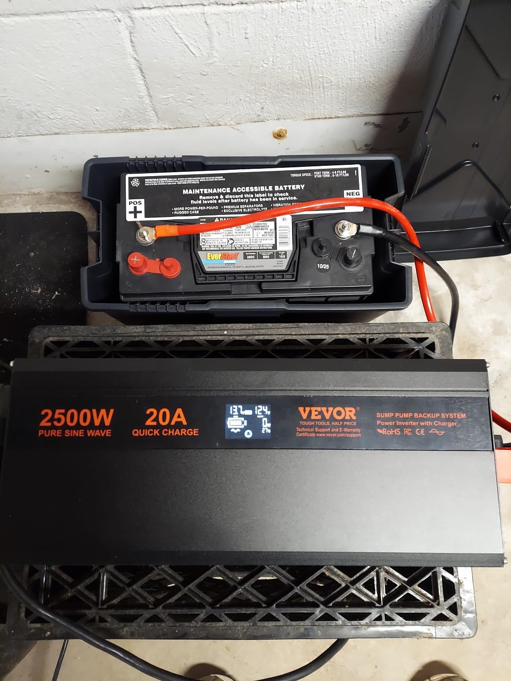 VEVOR 2500W Sump Pump Battery Backup System LCD Display Corded Auto Switch | Automatically Shifts to Inverter Power, Uninterrupted Operation, Battery Backup Inverter, for Emergencies & Power Failures customer photo 1