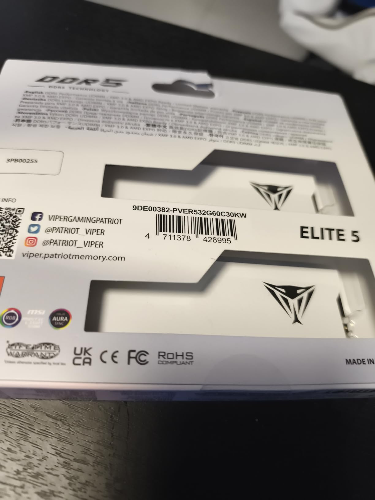 Patriot Memory Viper Elite 5 RGB DDR5 RAM 32GB (2X16GB) 6000MT/s CL30 1.35v UDIMM Desktop Gaming Memory Kit Compatible with Intel XMP/AMD Expo - PVER532G60C30KW customer photo 2