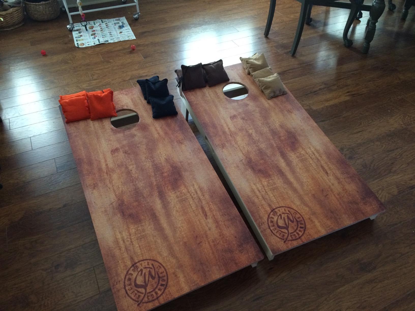 Professional-Grade Cornhole Boards - 4'x2' Solid Wood Regulation Woodgrain Flag Corn Hole Toss Game with 8 Resin Filled Bags customer photo 2