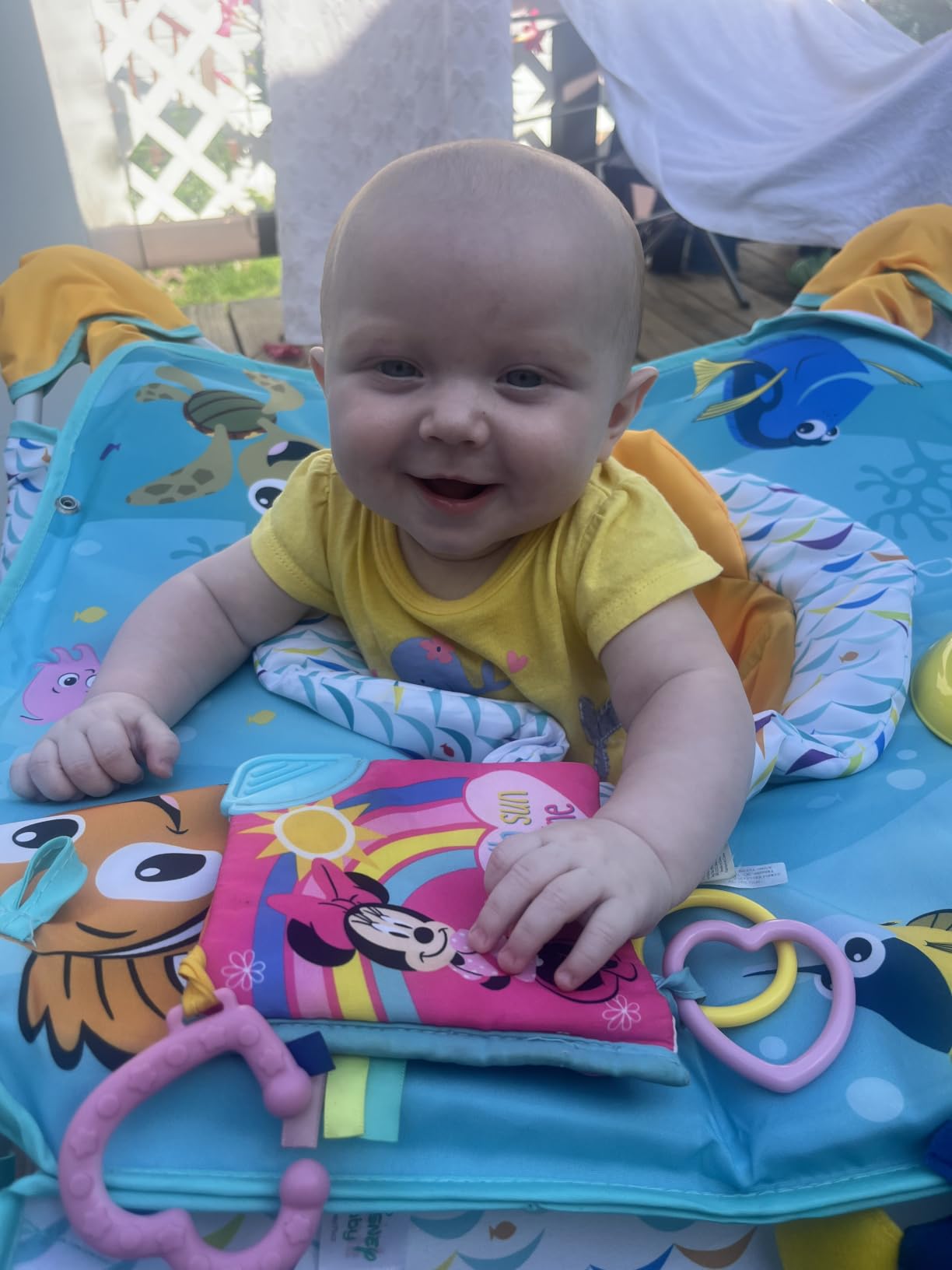 Bright Starts Pop 'N Jump Portable Baby Jumper, Foldable Indoor/Outdoor Baby Jumper with Owl Forest Sensory Activities, Ages 6-12 Months customer photo 1