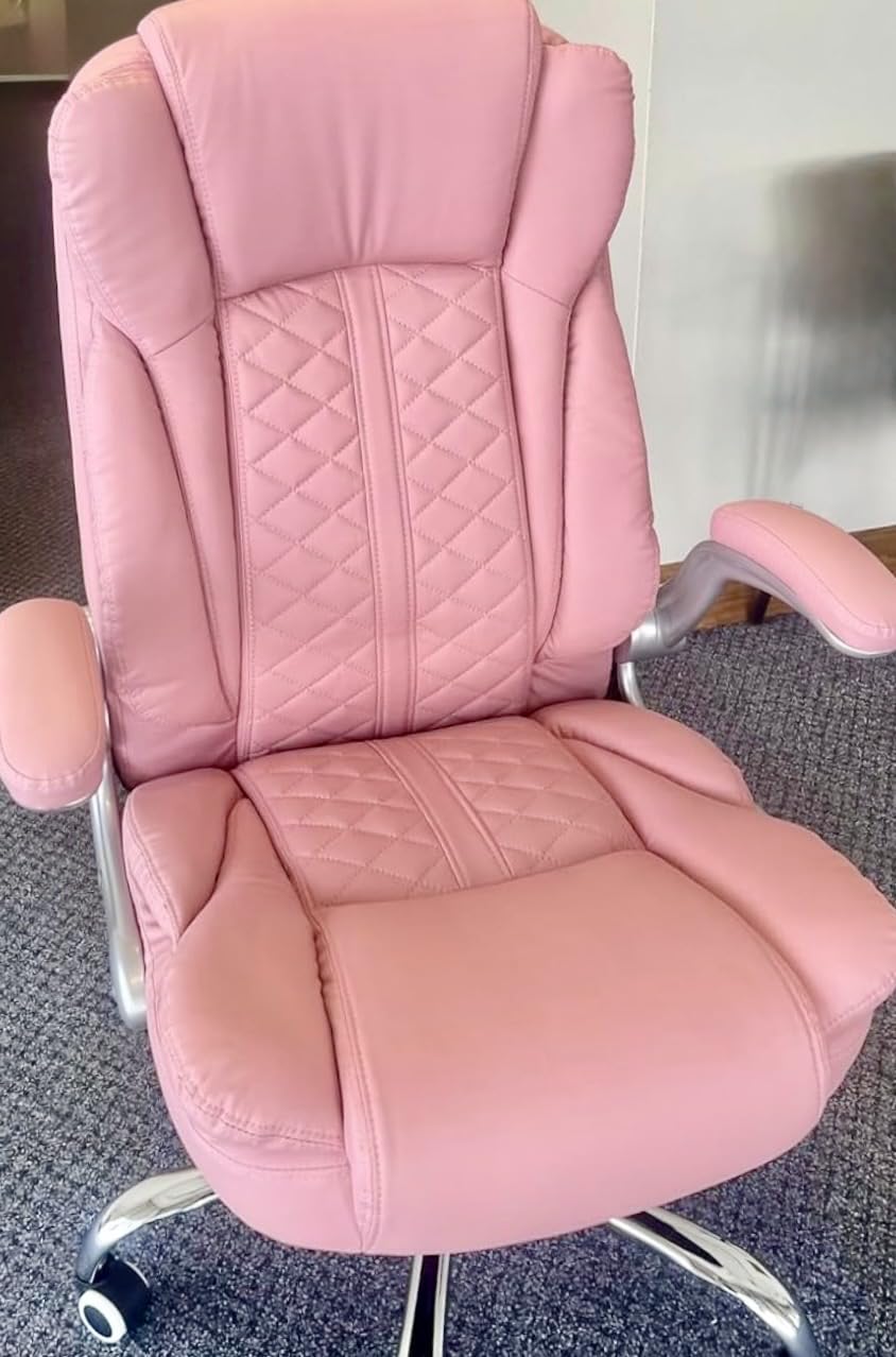 400lbs Executive Office Chair with Flip-Up Armrests, Big and Tall Computer Chair for Heavy People, Heavy Duty Ergonomic Comfy Chair, Breathable PU Leather (Black) customer photo 1