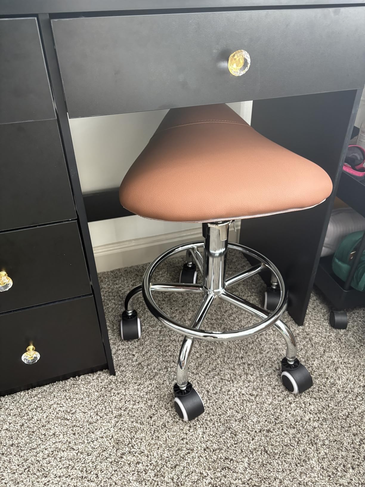 YEEZEE Saddle Stool Ergonomic, Saddle Chair with Wheels, Dark Black | Comfortable Wide Thick Saddle Seat Padding, 360° Swivel, Adjustable Height, Ring Pedal Design, for Medical Massage Salon Spa customer photo 1