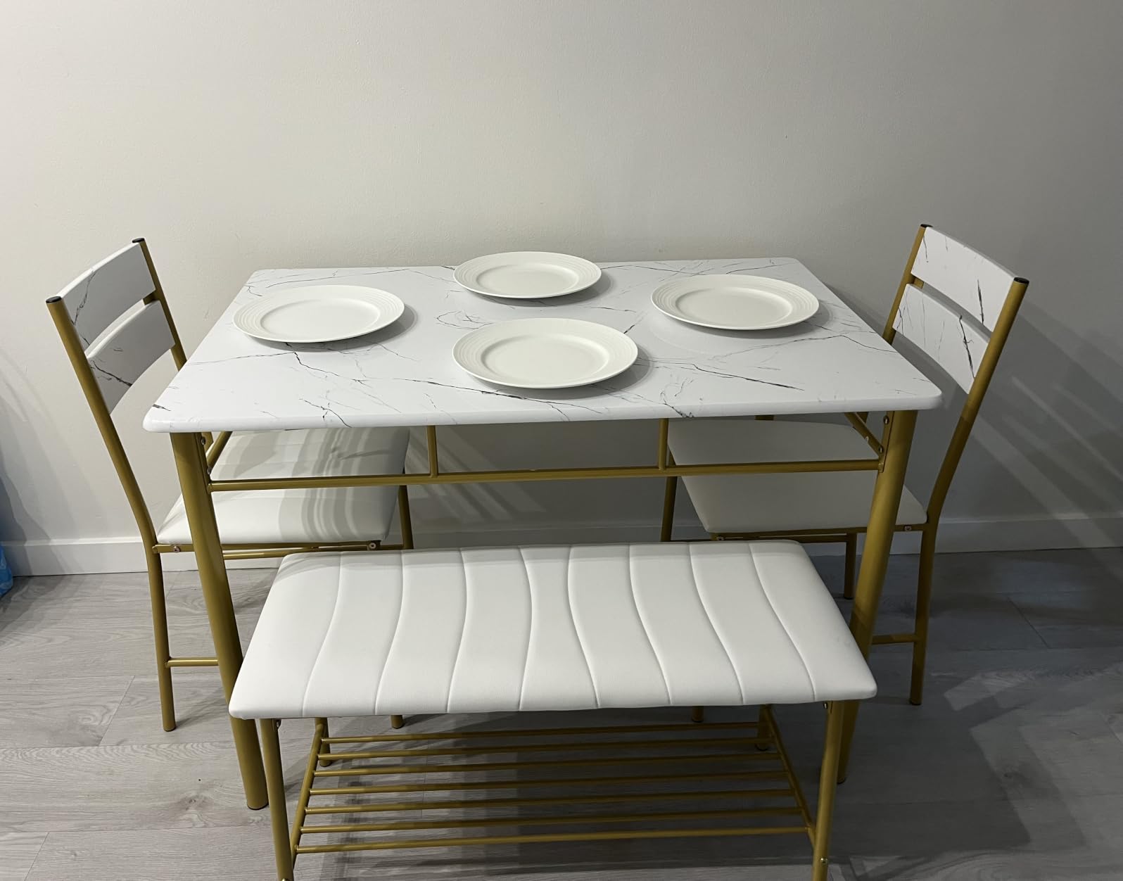IRONCK Dining Table Set for 4, Kitchen Table and Chairs Set, Gray | Kitchen Table with Upholstered Bench and 2 Chairs for Small Space, Apartment customer photo 2