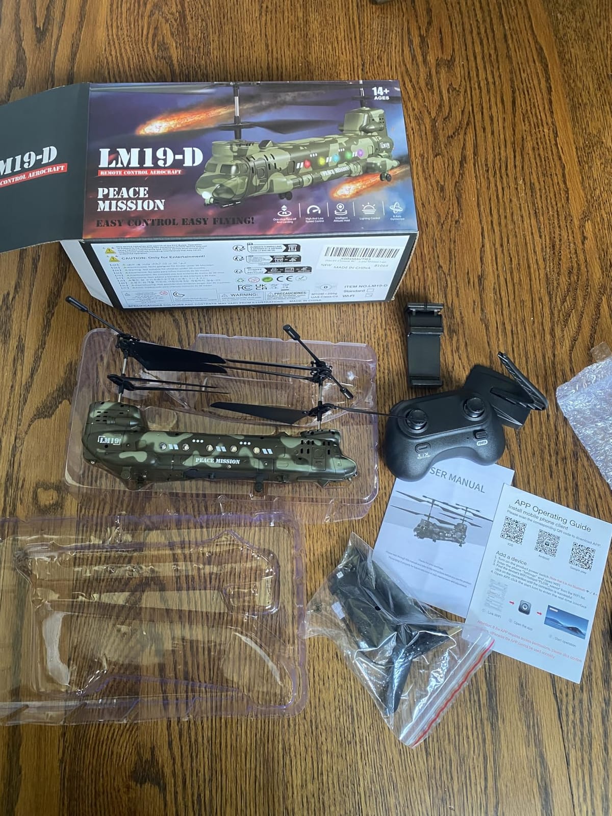 OBEST LM19-D Chinook RC Helicopter with Camera, Remote Control Military Toy, twin-propeller, one key take off/landing, altitude hold, led light, low battery reminder customer photo 1