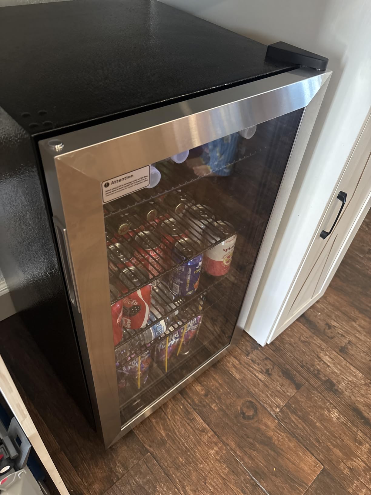 Feelfunn 4.5 Cu.Ft Beverage Refrigerator Cooler - 145 Can Mini Fridge Glass Door for Soda Beer Wine, Small Refrigerator for Bedroom Office Home Bar, 4 Adjustable Shelves, Silver customer photo 2