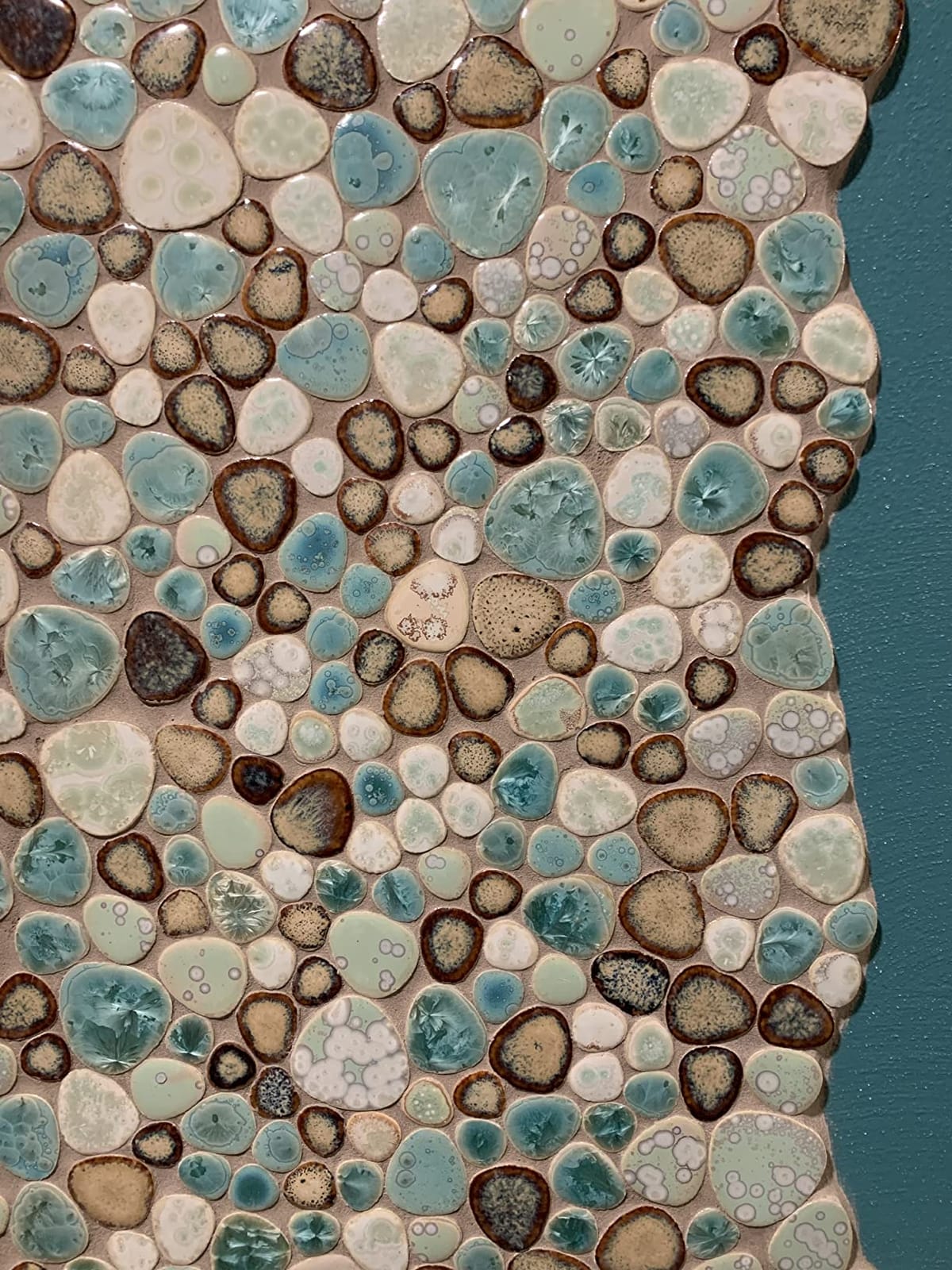Hominter Ceramic Pebble Mosaic Tile, Aqua Cream Coffee, 5 Sq Ft | Crystal Glazed Porcelain, River Stone Look, 12