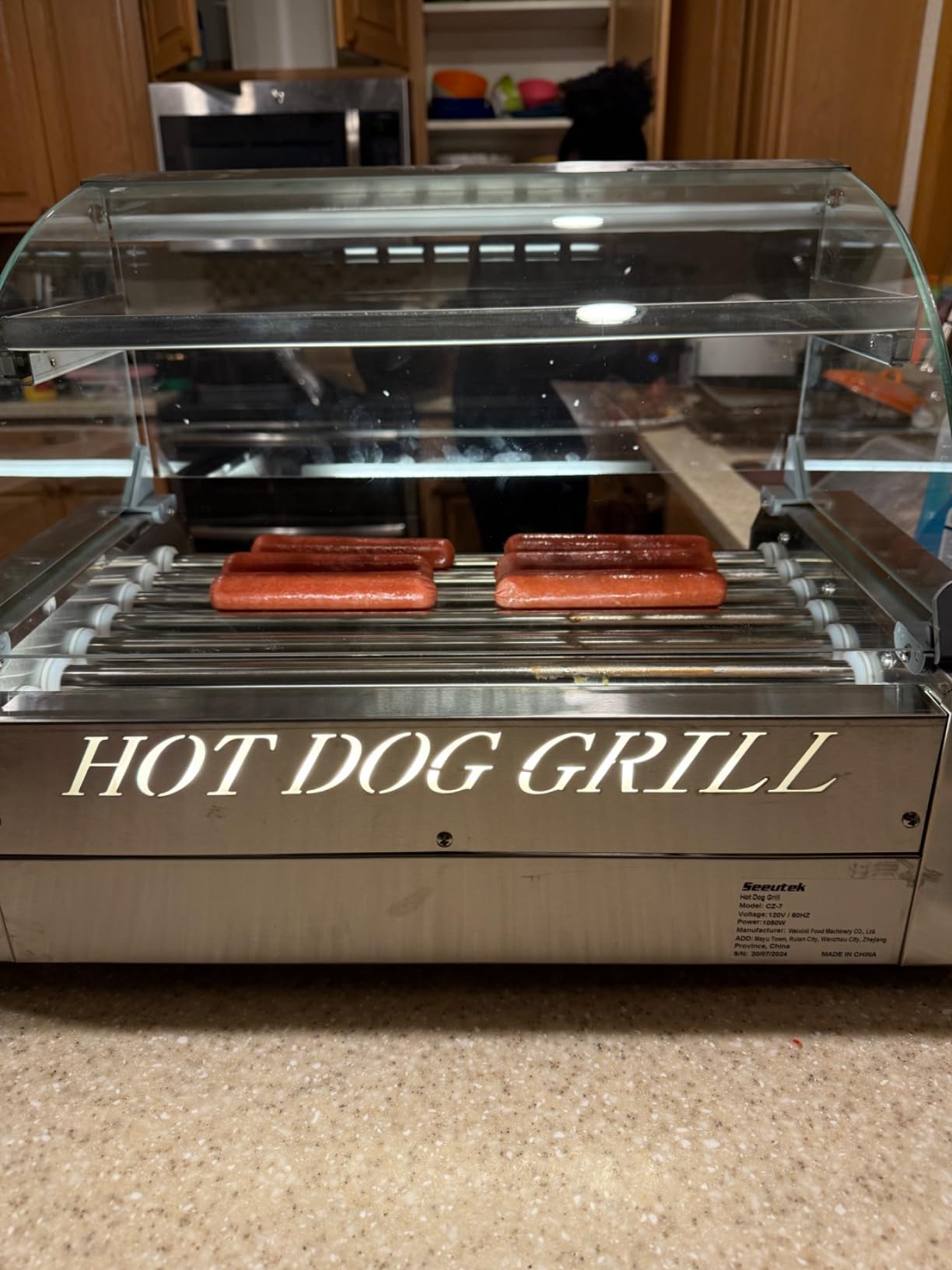 Seeutek Hot Dog Roller 5 Rollers 16 Hot Dogs Capacity 1100W | Stainless Sausage Grill Cooker Machine, Dual Temp Control, Glass Hood Acrylic Cover, Bun Warmer Shelf, Removable Oil Drip Tray customer photo 2