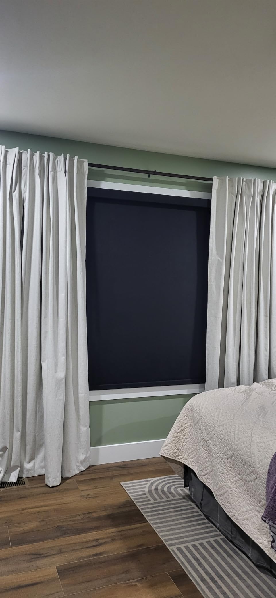 Boolegon Motorized Roller Blinds with Remote Control, Blackout Linen Fabric-Matched Automatic Roller Shades for Windows, Rechargeable Electric Window Shades for Home, Office, Black, Custom Now customer photo 1