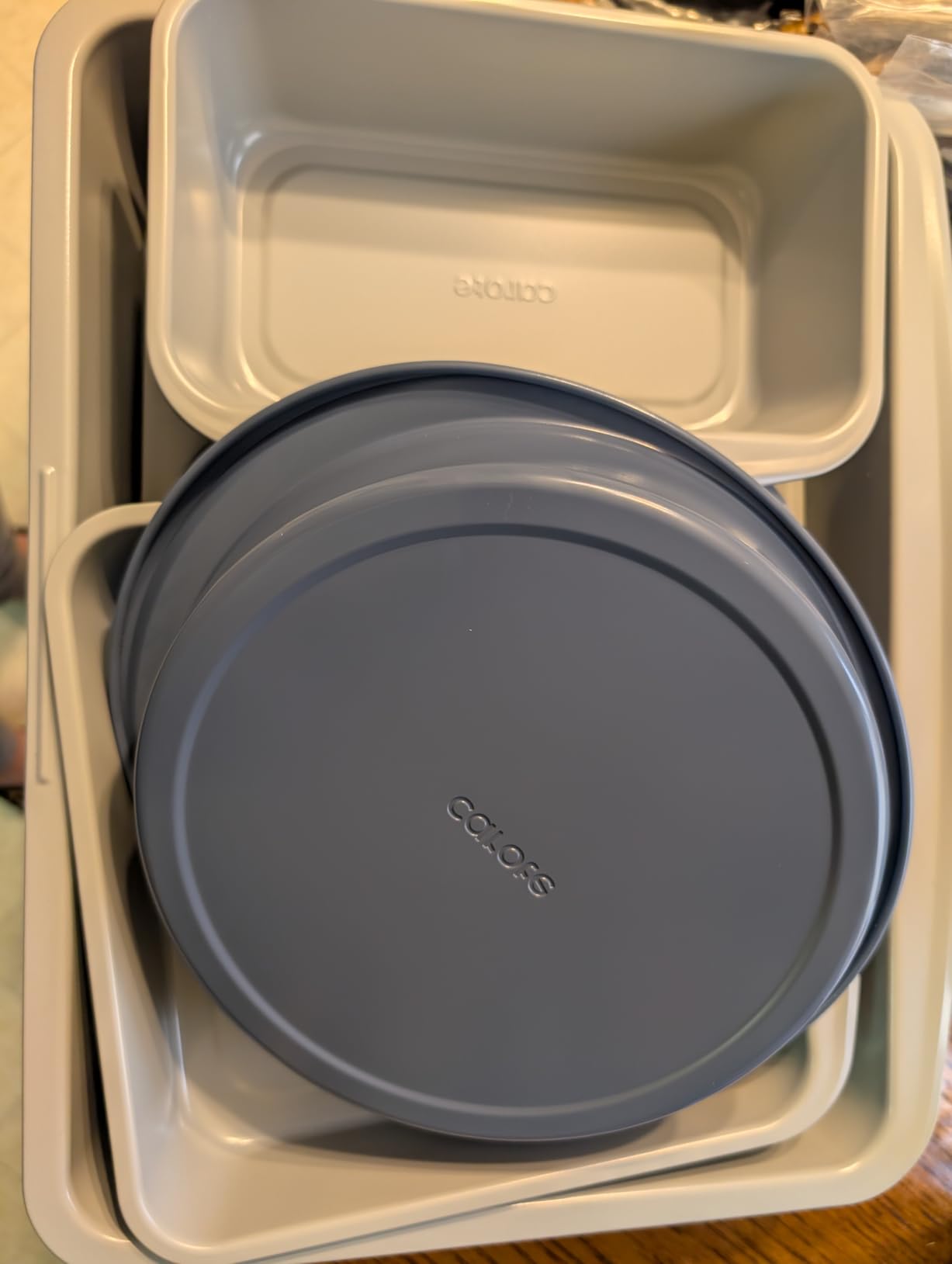CAROTE 7-Piece Baking Pans Set, Nonstick Bakeware Sets, Gray & Khaki, Cookie Sheets, Muffin, Bread, Cake, Loaf, Roasting Pan, Easy-Release, PFAS-Free, Stackable customer photo 2