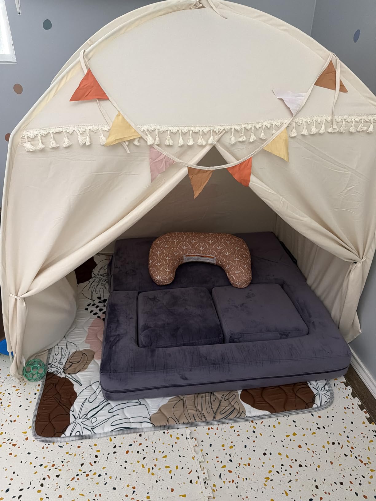 Sumbababy Large Teepee Tent for Kids - Tent for Kids Indoor Kids Teepee for Boys & Girls - Playhouse Inside Canopy Bed for Playroom Gift Toys (Cream) customer photo 1