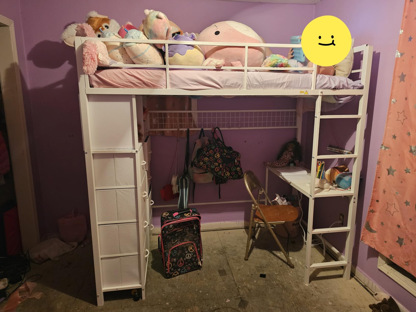 ADORNEVE Twin Loft Bed with Desk, 8 Storage Drawers, LED Lights, White | Metal Kids Loft Bed with Charging Station, Storage Shelves, 13.1