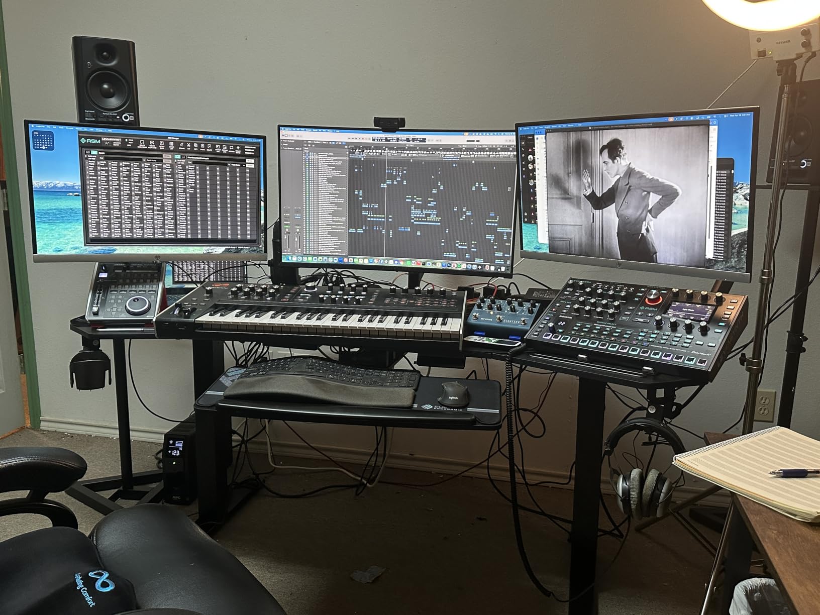 EUREKA ERGONOMIC Standing Desk, 63 Inch Electric Adjustable Height Computer Desk, Wing Shaped Music Studio Desk, LED Monitor Stands, Dual Motor and Slot, Maple customer photo 1