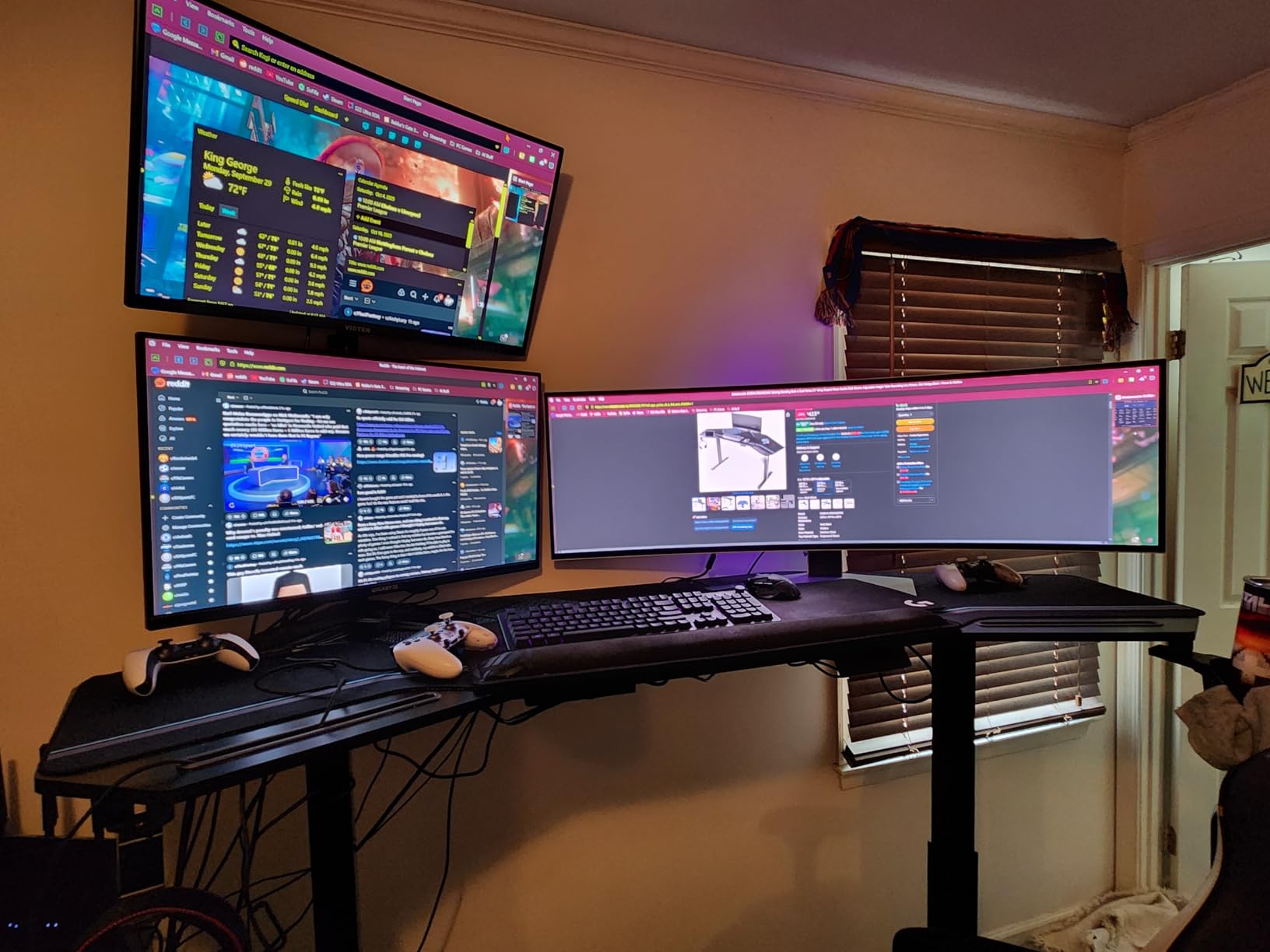 EUREKA ERGONOMIC Standing Desk, 63 Inch Electric Adjustable Height Computer Desk, Wing Shaped Music Studio Desk, LED Monitor Stands, Dual Motor and Slot, Maple customer photo 2