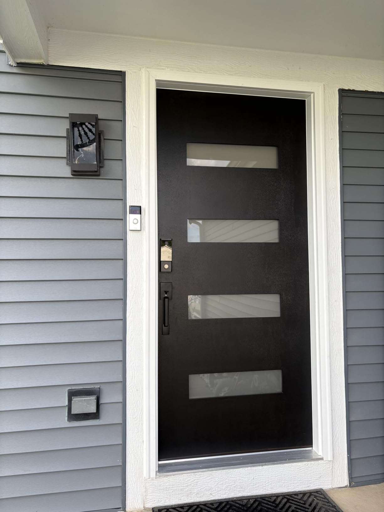 Fiberglass Entry Door 36x80 in., French Exterior Door Right Hand Inswing Black Finished Frosted Glass Knock-Down Door, Vinyl Frame and Brickmould Included customer photo 2