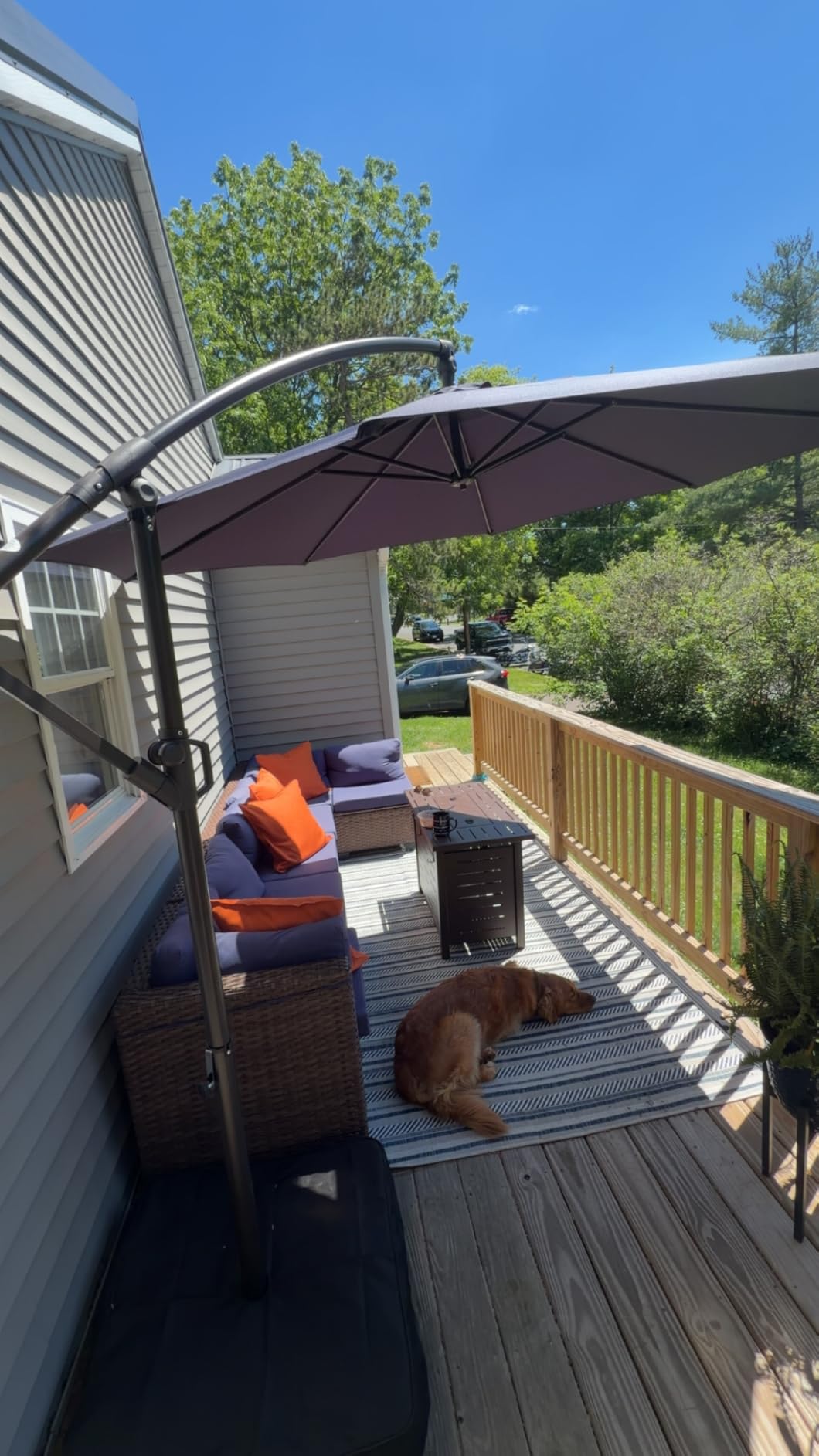 10ft Cantilever Patio Umbrella with Base Included, 30 MPH Wind-Resistant Offset Outdoor Hanging Umbrella with 45 Degree Infinite Tilt and Smooth Crank, 260gsm Solution-Dyed 8-Year Fade-Resistant Canopy for Backyard Pool Deck, Beige customer photo 2