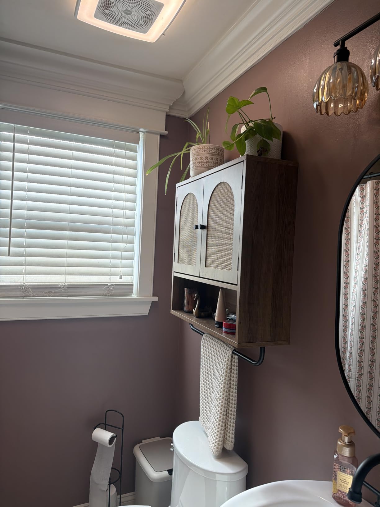 RUSTOWN Rattan Bathroom Wall Cabinet, Boho Medicine Cabinet with 2 Doors | Arched Doors, Farmhouse Over The Toilet Storage Cabinets, Adjustable Shelves, Towel Bar, 3-Tier Wall Mounted Cabinets customer photo 1