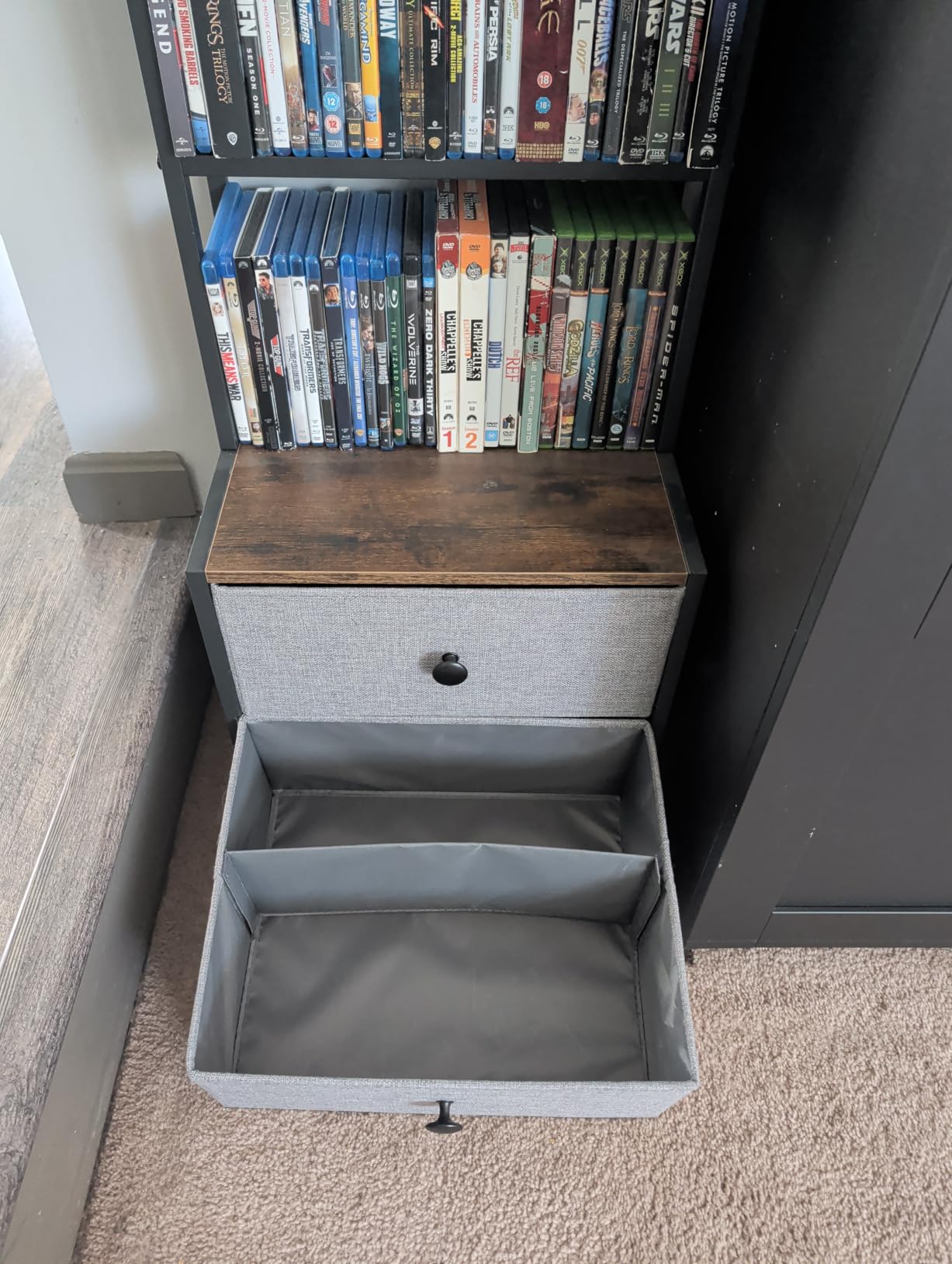 CD Storage Rack with Drawer, 5-Tier DVD Organizer Shelf w/Adjustable Book Stoppers, Media Storage Rack for CD/DVD, Books & Games, Ideal for Living Room & Home Office - 15.7x11.8x56.5Inches customer photo 1