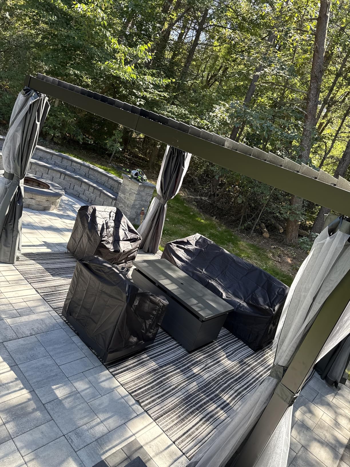 LVUYOYO Outdoor Louvered Pergola 10' x 10', Aluminum Pergola with Adjustable Roof, Waterproof Metal Gazebo with Curtains and Netting for Patio, Backyard, Garden, Deck (Black) customer photo 1