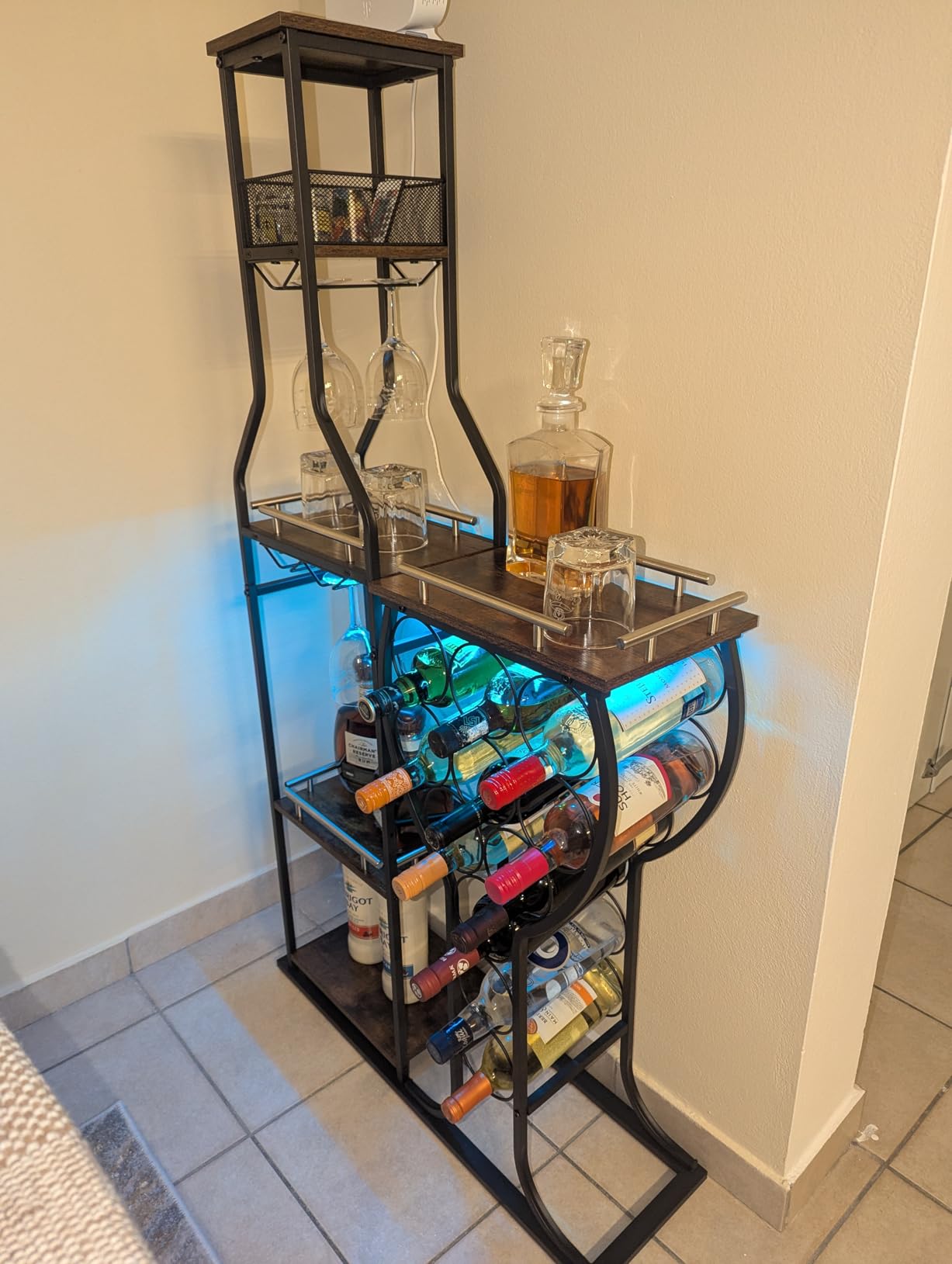 HavenlyYouth Liquor Cabinet for Home Bar, 5-Tier Wine Rack Freestanding Floor with Wine Glass Holder, Mini Bar Stand with 11 Wine Bottles, Bar Table with Storage for Living Room, Kitchen customer photo 1