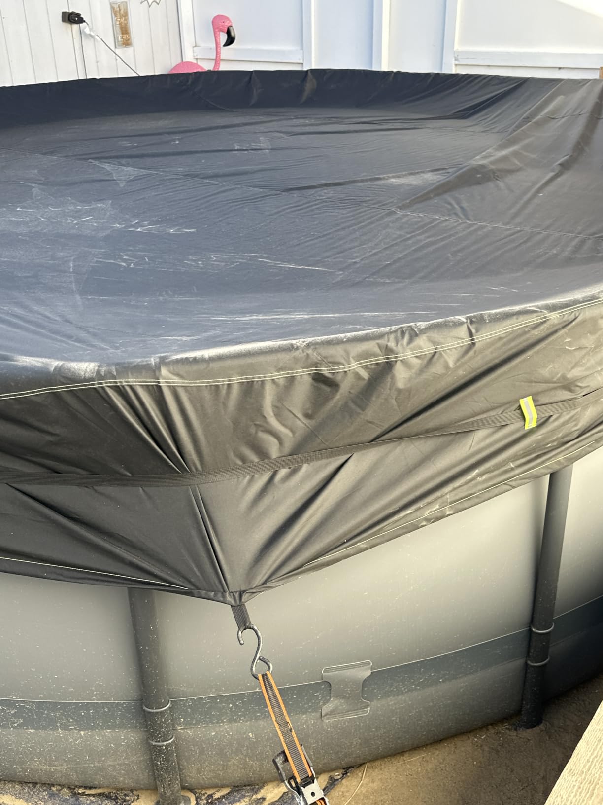 UIRWAY 500D Pool Cover 18FT Round [2026 Upgraded Heavy Duty Fabric] Solar Pool Covers for Above Ground Pools, New Super Windproof Gel-Coated Tarp Straps, Swimming Pool Covers with UV Protection customer photo 2