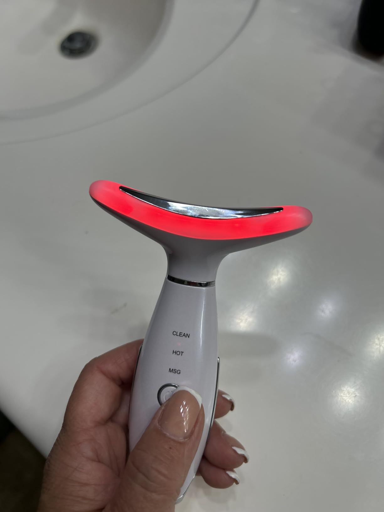 Dopsikn 7 Color Galvanic Machines - Red Light Therapy for Face and Neck, Face Massager Tool for Wrinkles, Double Chin, Vibrating Facial Massager with Thermals, Pink customer photo 1