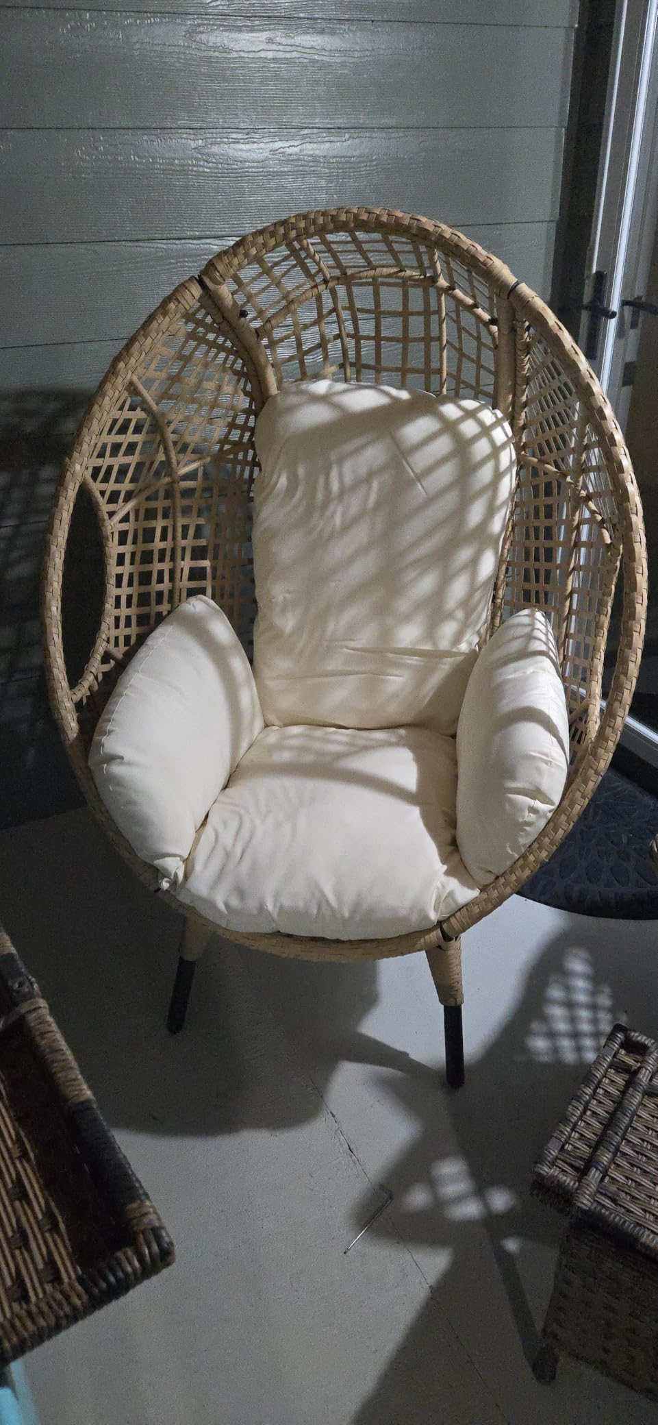Oversized Wicker Egg Chair Outdoor Indoor Rattan Patio Egg Lounge Chairs with Cushion 500lbs Capacity for Living Room, Balcony, Backyard(Beige) customer photo 1