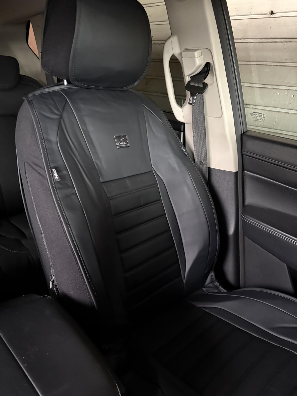 CAR PASS Nappa Leather Car Seat Covers Front Seats, Luxury Seat Protector for Cars, Waterproof Anti-Slip Seat Cushion Airbag Compatible Universal for Sedan SUV Pick-up Truck Automotive Vehicle, Black customer photo 1