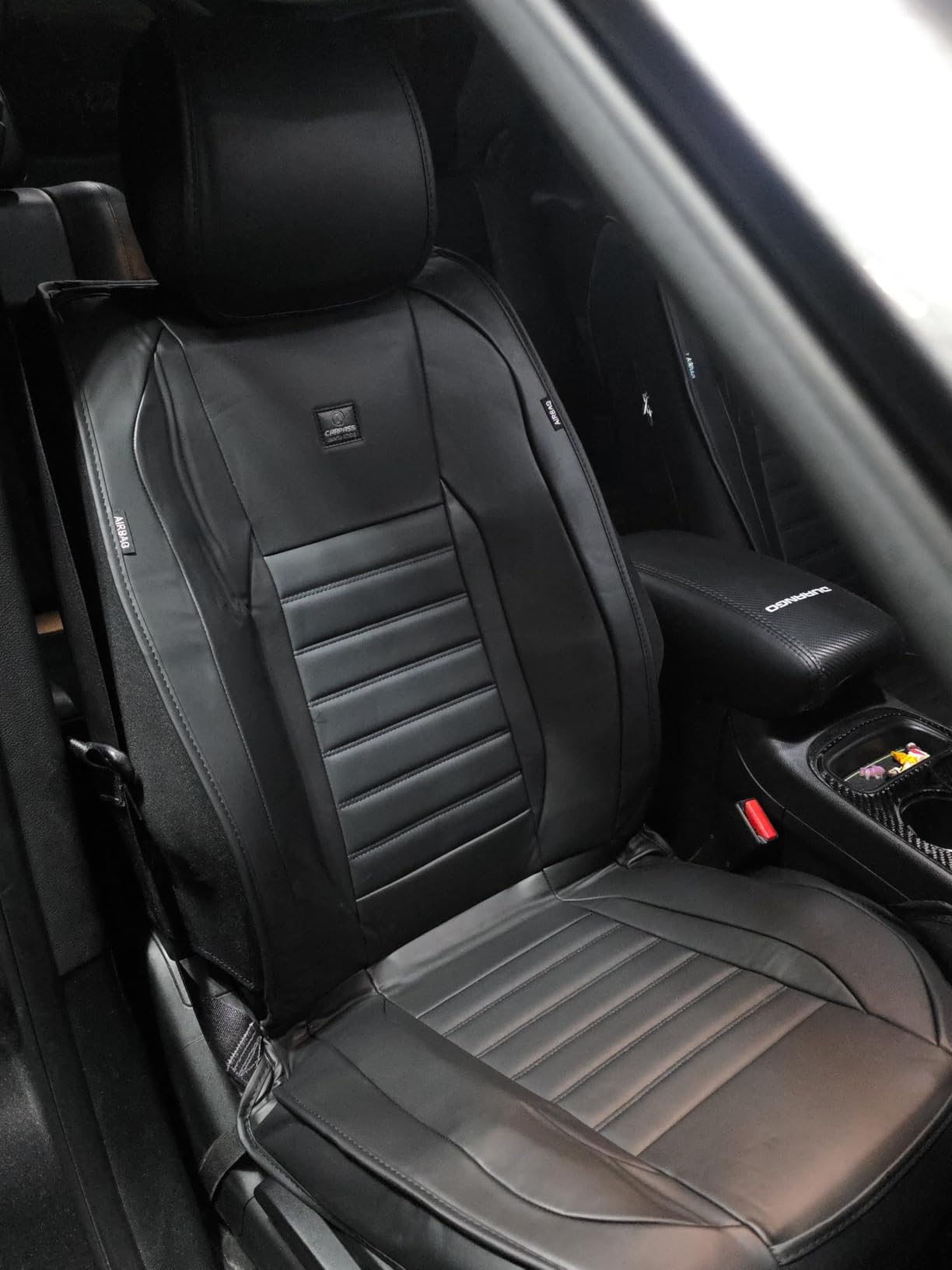 CAR PASS Nappa Leather Car Seat Covers Front Seats, Luxury Seat Protector for Cars, Waterproof Anti-Slip Seat Cushion Airbag Compatible Universal for Sedan SUV Pick-up Truck Automotive Vehicle, Black customer photo 2
