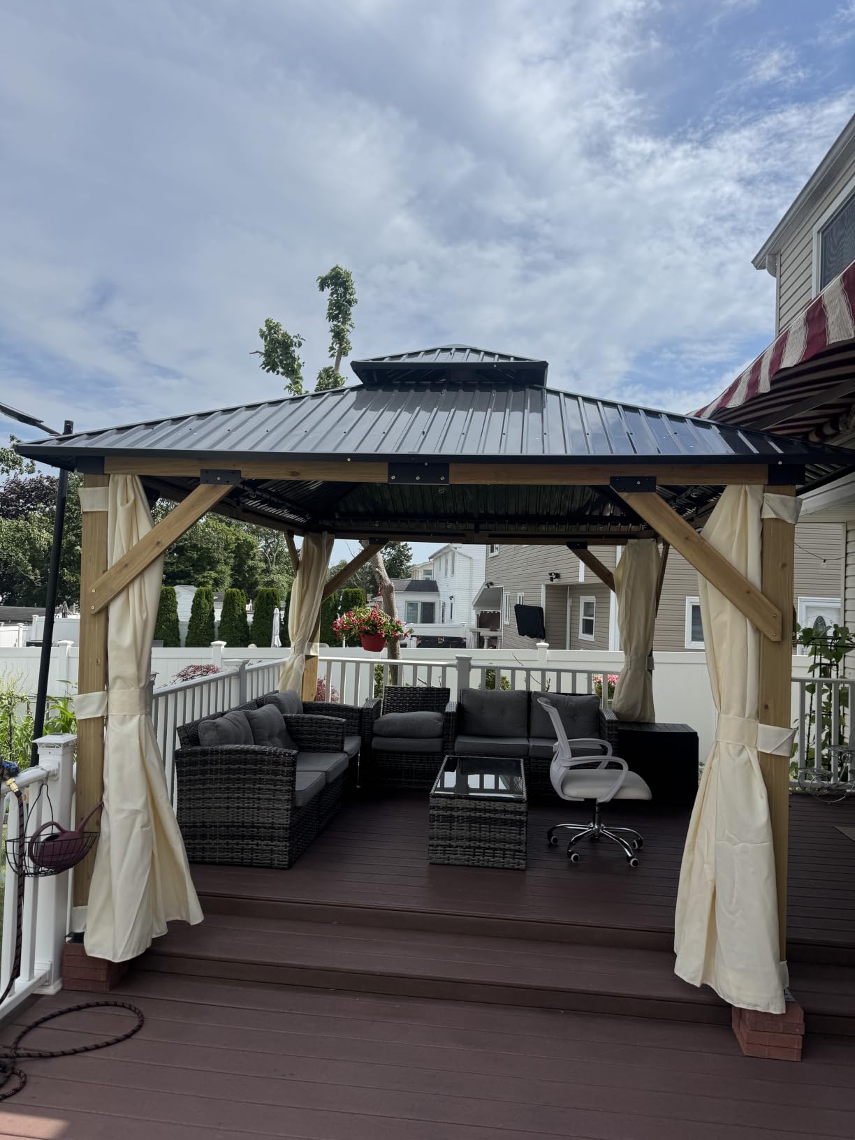 12' x 16' Outdoor Wood Gazebo | Permanent Wooden Hardtop Gazebo Pavilion with Double Curtains, Galvanized Steel Roof Cedar Wood Gazebos for Garden, Lawn customer photo 1