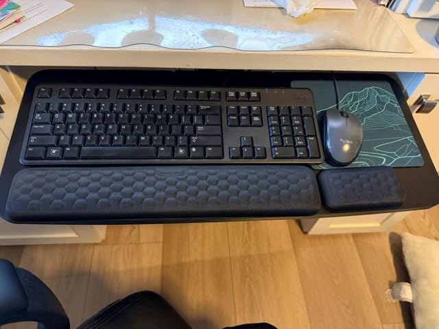 VIVO Premium Adjustable 27 x 11 inch Computer Keyboard and Mouse Platform Tray, Ergonomic Under Table Desk Mount Drawer with Padding, Black, MOUNT-KB27P-B customer photo 1