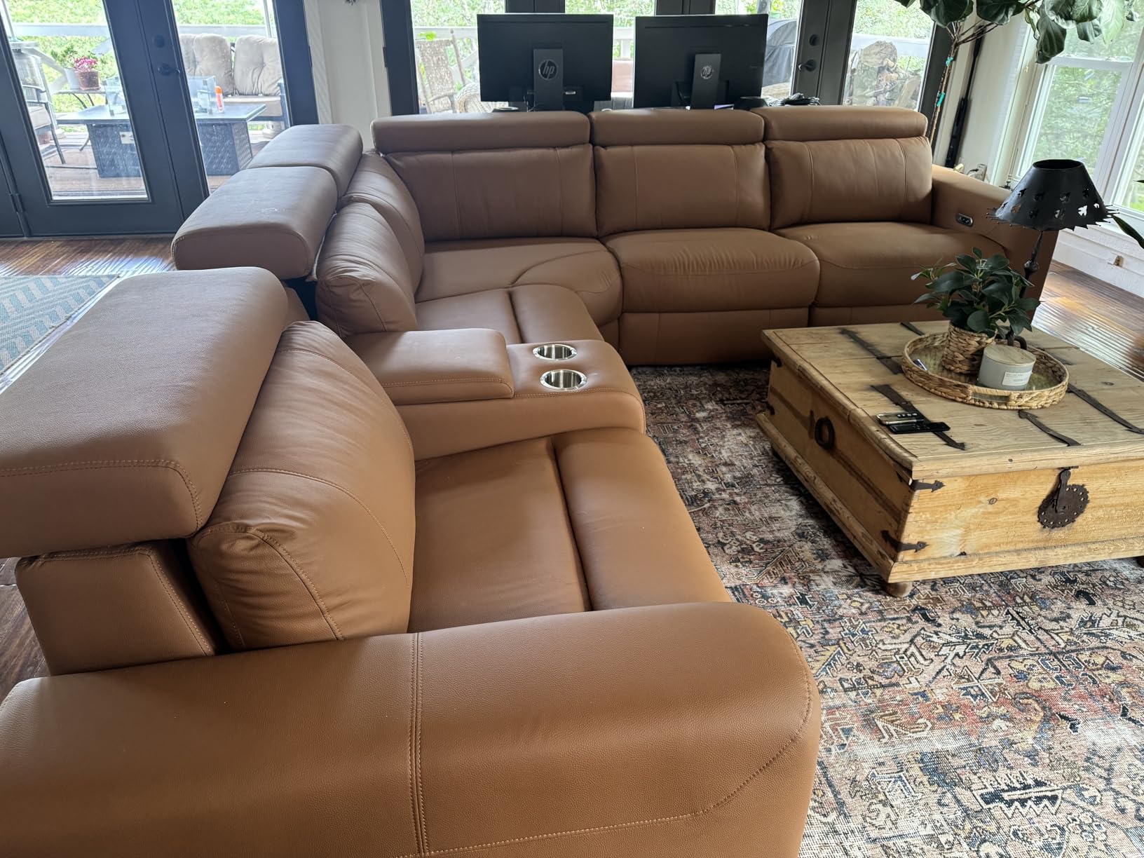 Power Reclining Sectional, Sectional Recliner, Leather Reclining Sectional | Electric Reclining Couch with Storage & USB, Console, Adjustable Headrest & Cup Holders for Living Room, 5-Seater Gray customer photo 1