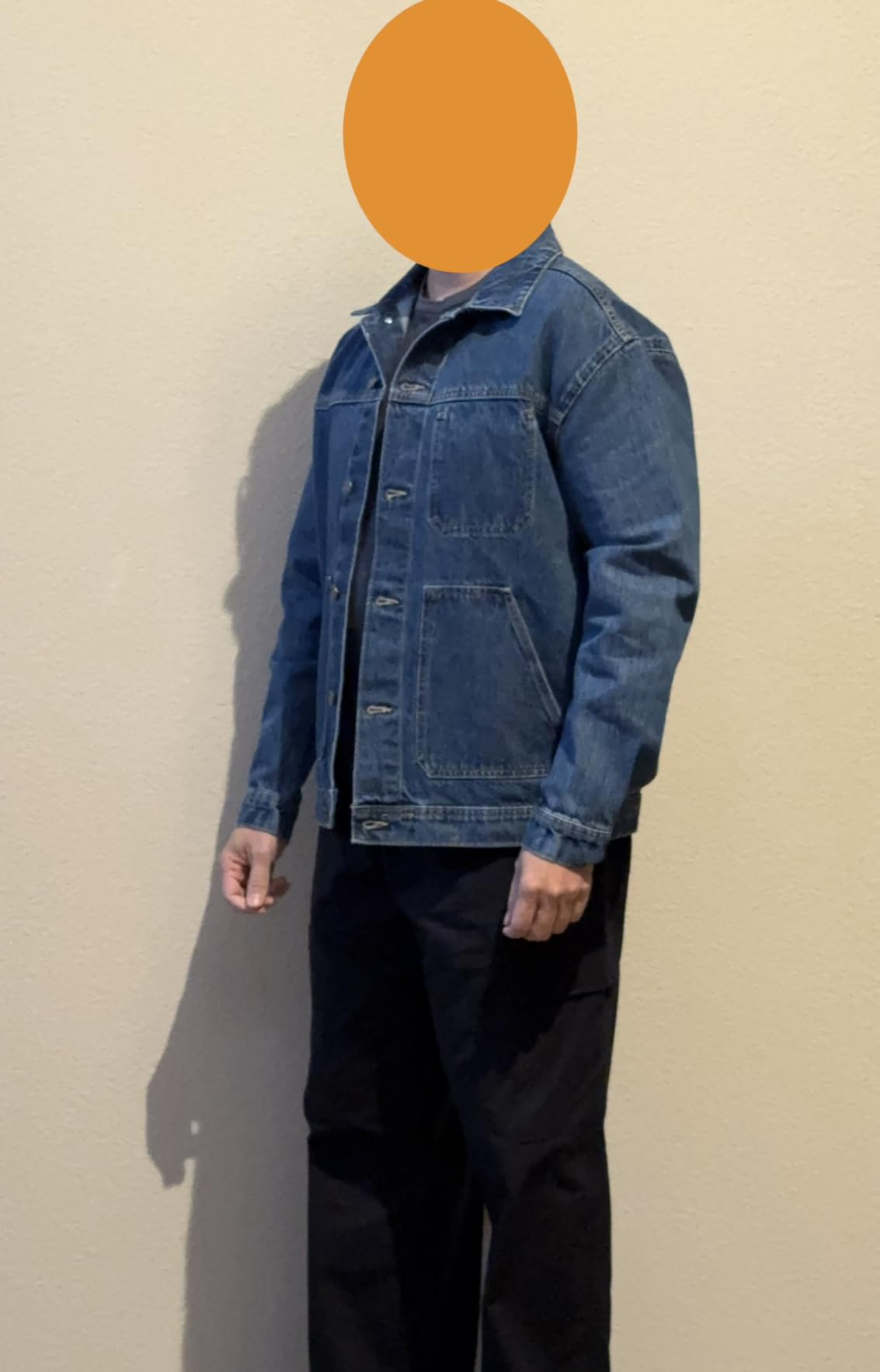 Amazon Essentials Men's Heavyweight Rigid Denim Relaxed-Fit Utility Jacket with Pockets, Shank Button Closure customer photo 2