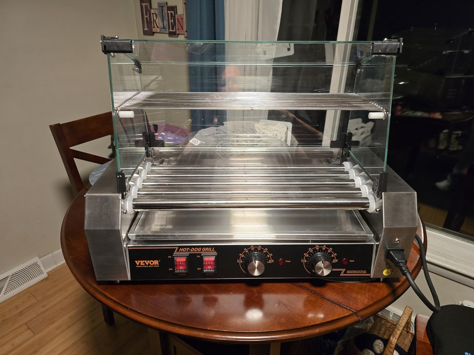 VEVOR Hot Dog Roller, 12 Hot Dog 5 Rollers, Stainless Steel Sausage Grill Cooker, 750W Commercial Hot Dog Machine with Dual Temp Control, Cover, Side Storage Box, Removable Shelf & Oil Drip Tray customer photo 1
