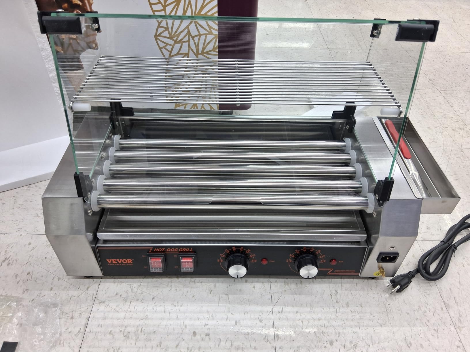 VEVOR Hot Dog Roller, 12 Hot Dog 5 Rollers, Stainless Steel Sausage Grill Cooker, 750W Commercial Hot Dog Machine with Dual Temp Control, Cover, Side Storage Box, Removable Shelf & Oil Drip Tray customer photo 2