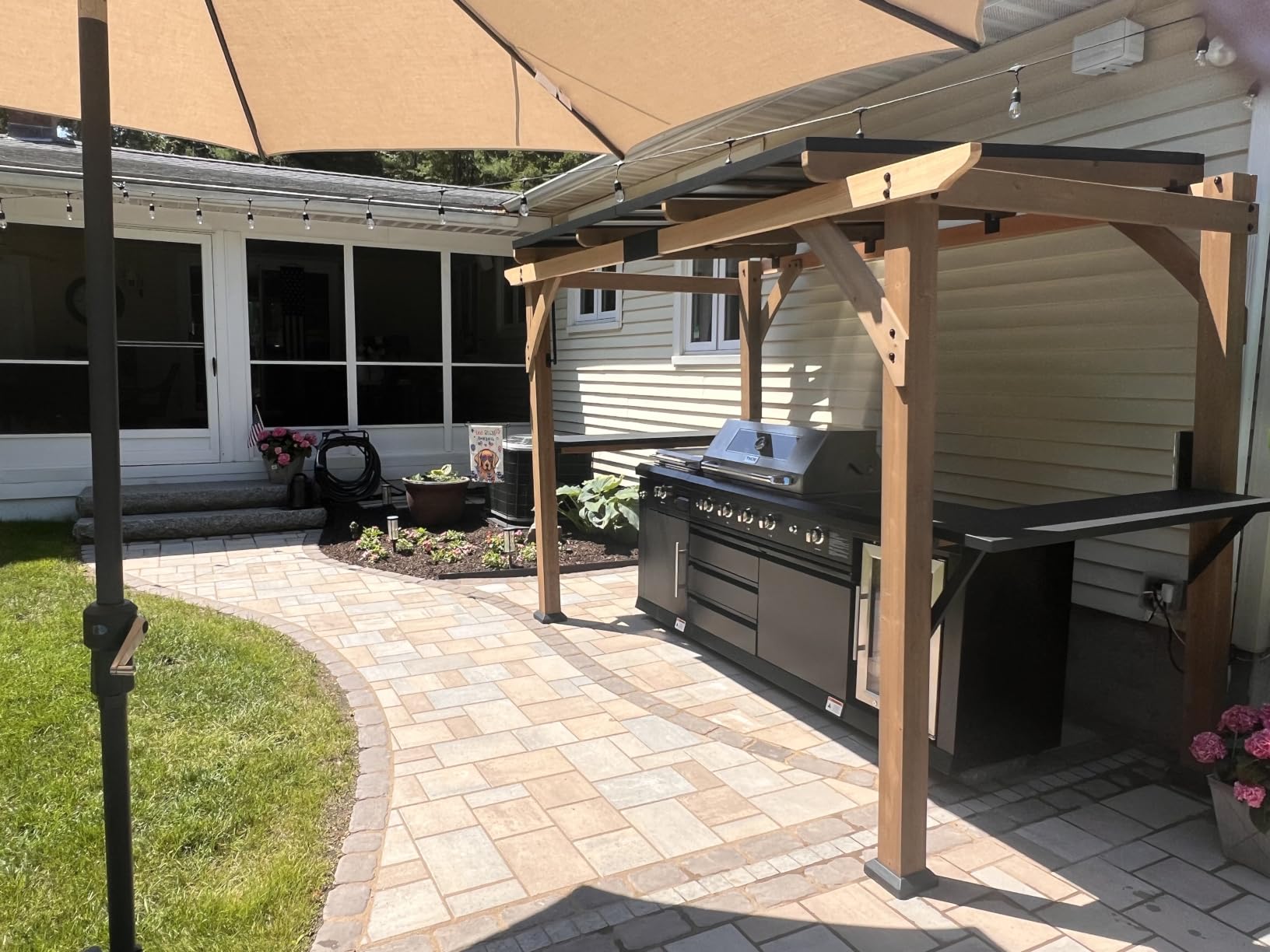 Modern Shade Wood Grill Gazebo 12' x 16' with Sloped Galvanized Steel Roof | All-Weather Cedar Gazebo with 4.6