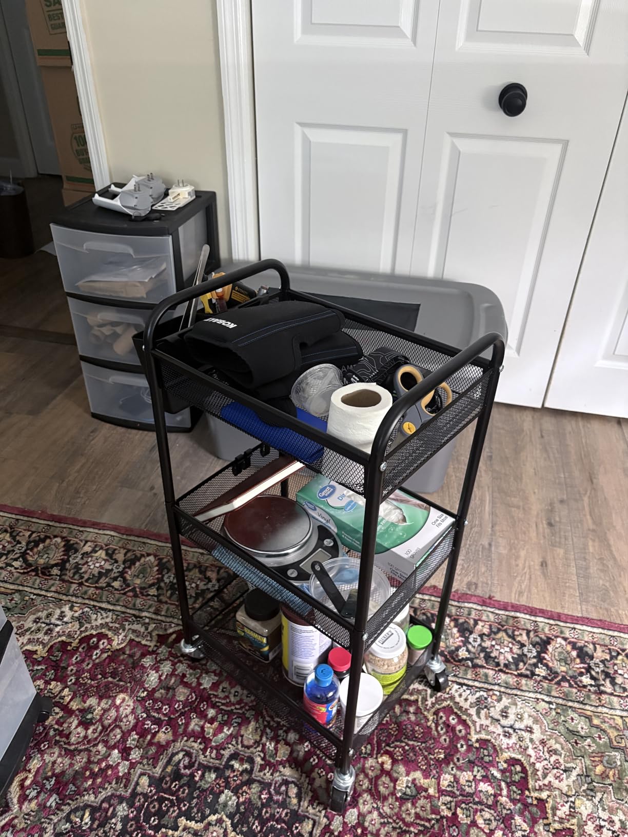 YASONIC 3 Tier Metal Rolling Cart, Black Utility Storage Cart with Wheels | Metal Mesh Craft Cart With Hooks & Hanging Cups, Ideal For Kitchen, Bathroom, Office, Dorm, Art Workspace, Bedside Storage customer photo 2
